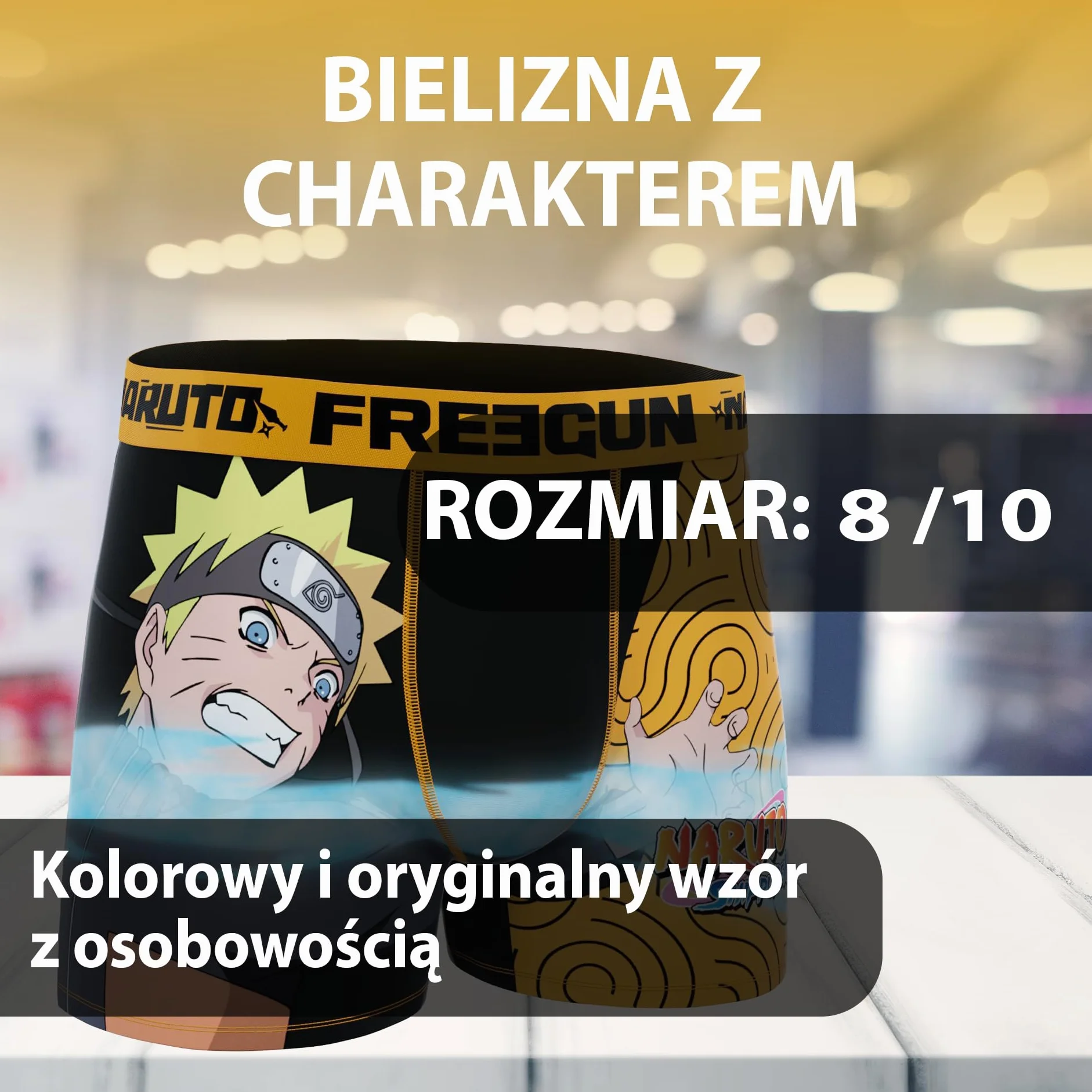 FREEGUN | Bokserki Chłopięce Naruto Attack | Nadruk Naruto | Przeciw Otarciom | Poliestrowe | Zabawne Bokserki | Bielizna dla Chłopców | 8/10