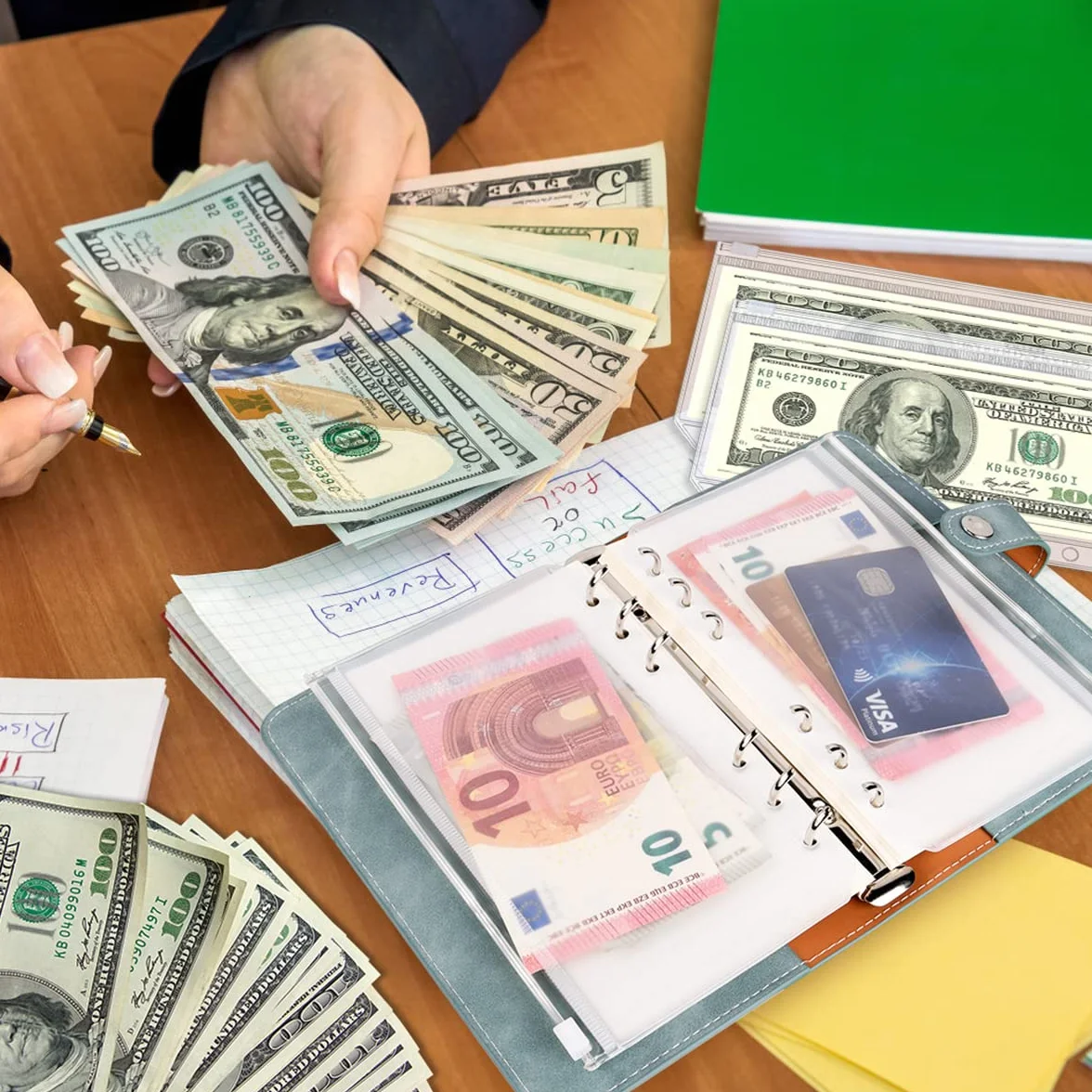 Vicloon Zapinane koszulki do segregatora A6, 18 szt., plastikowe, luzem, z 2 arkuszami naklejek z etykietami, oszczędzające pieniądze, koperty na dokumenty, do organizera