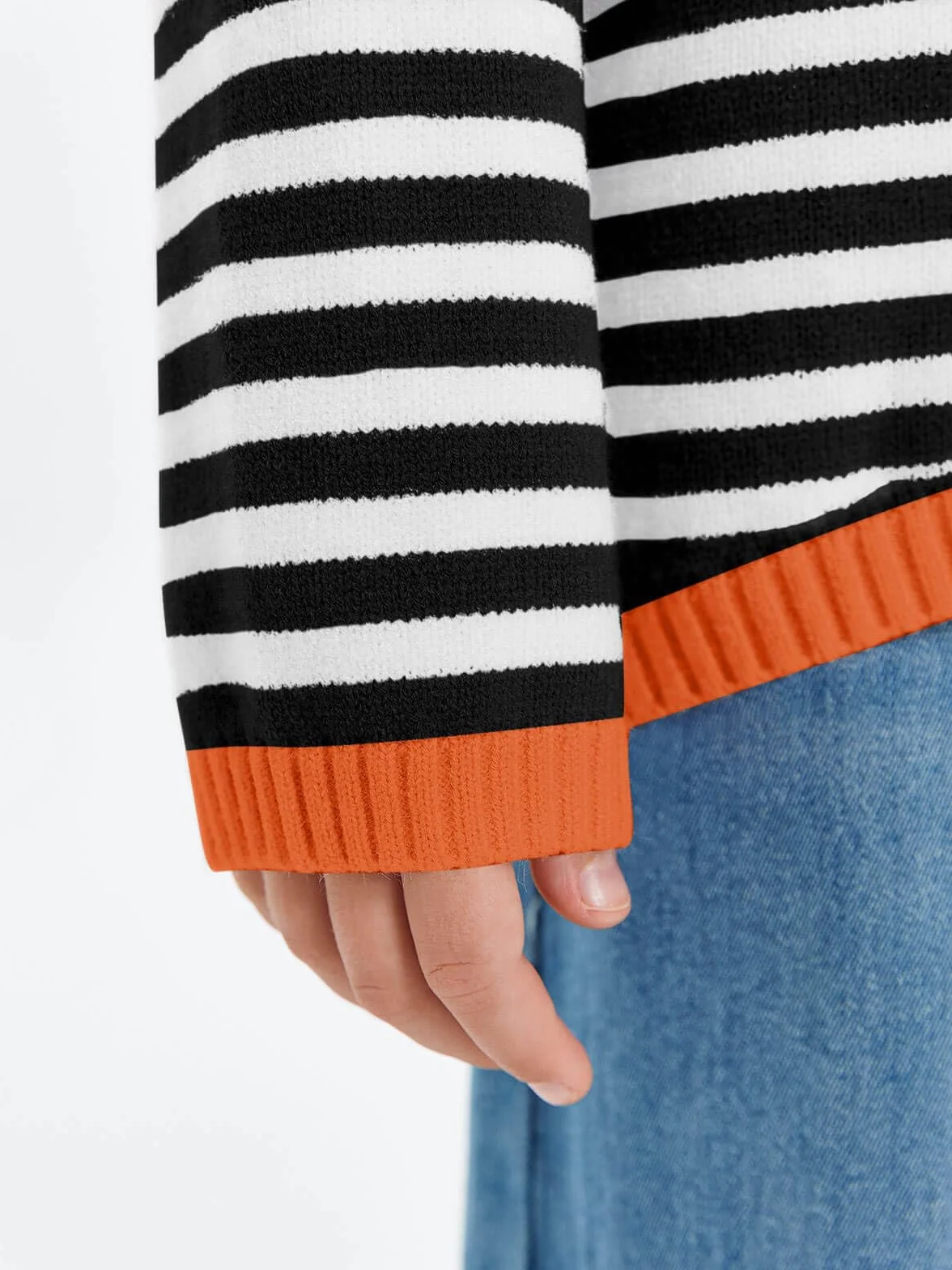 Haloumoning Dziewczęcy sweter w paski, okrągły dekolt, lekki sweter z dzianiny dla dzieci, jednokolorowy, długi rękaw, dzianina, bluza zimowa, top