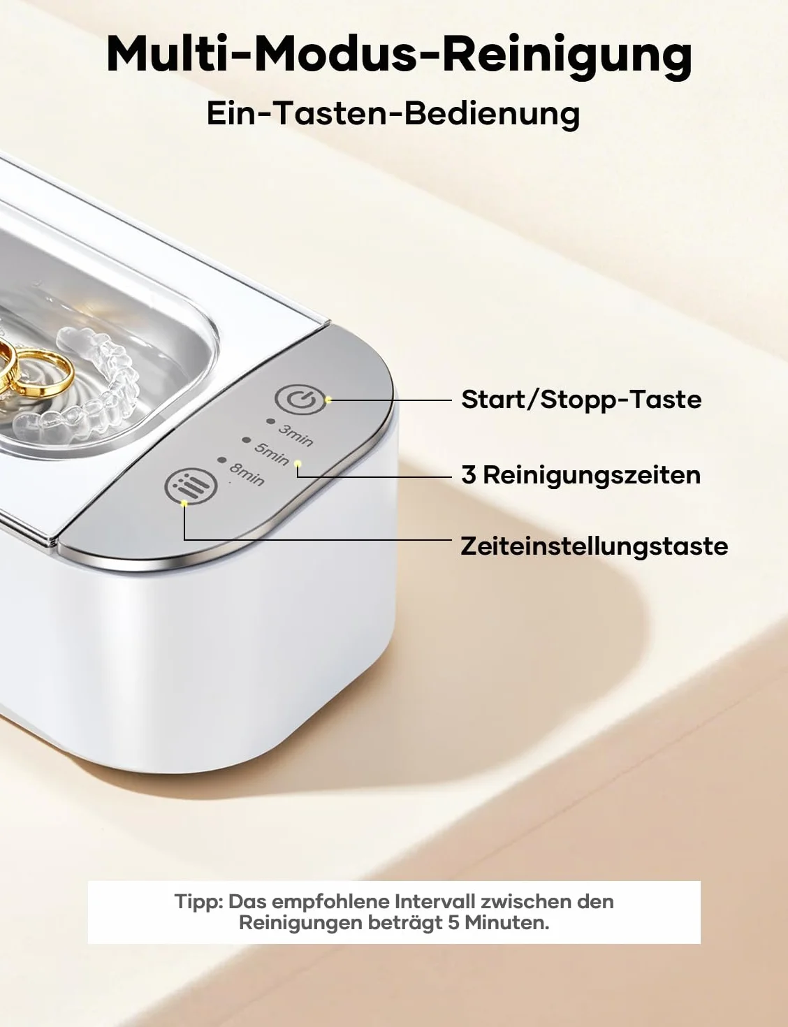 Ultrasonic Cleaner ultradźwiękowe urządzenie do czyszczenia okularów, 450 ml, z 3 funkcjami czasowymi, do okularów, biżuterii, zegarków
