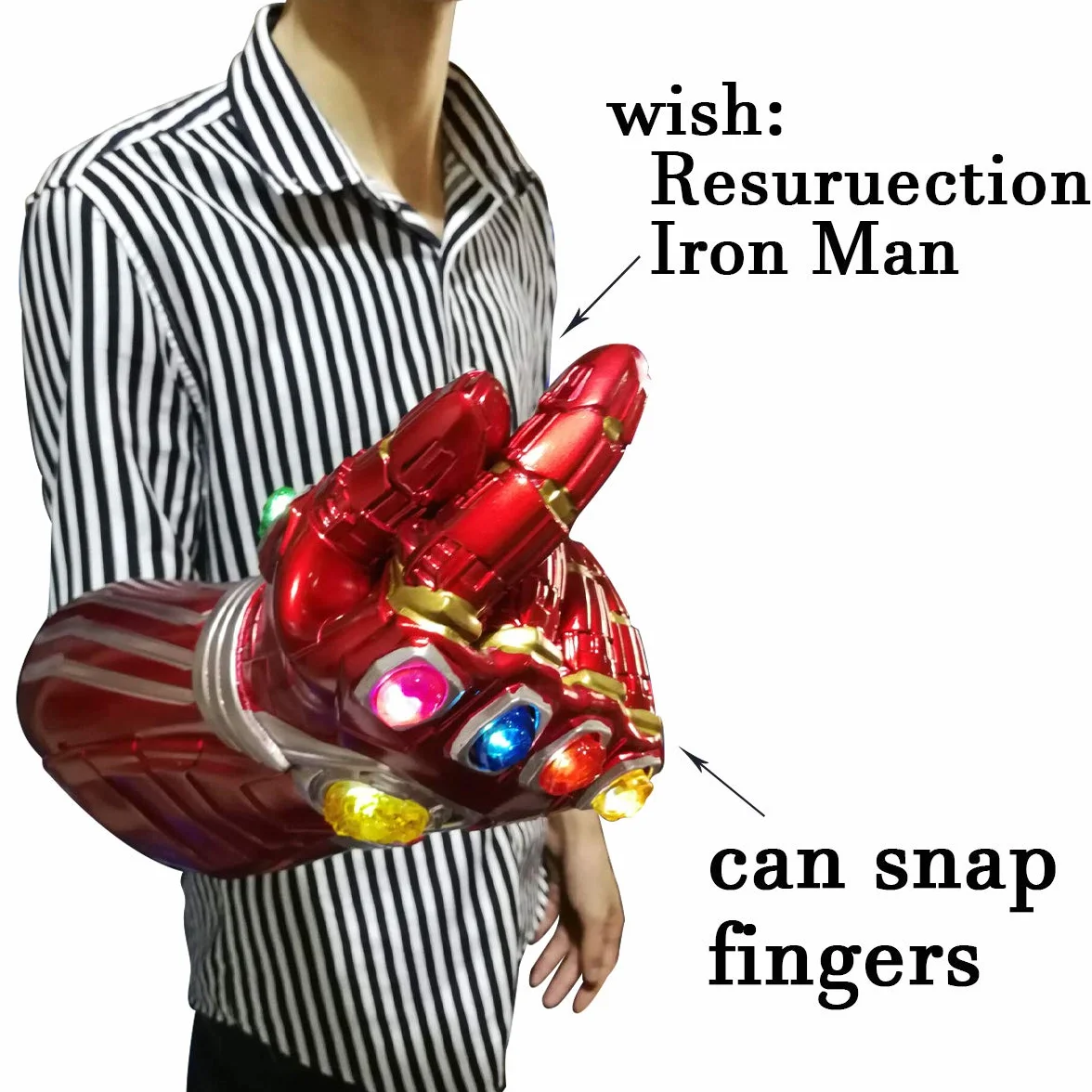 Iron man Rękawica nieskończoności dla dorosłych, rękawica Iron Man LED ze zdejmowanym magnesem, kamienie nieskończoności, 3 tryby błysku, Halloween, rękawica cosplay