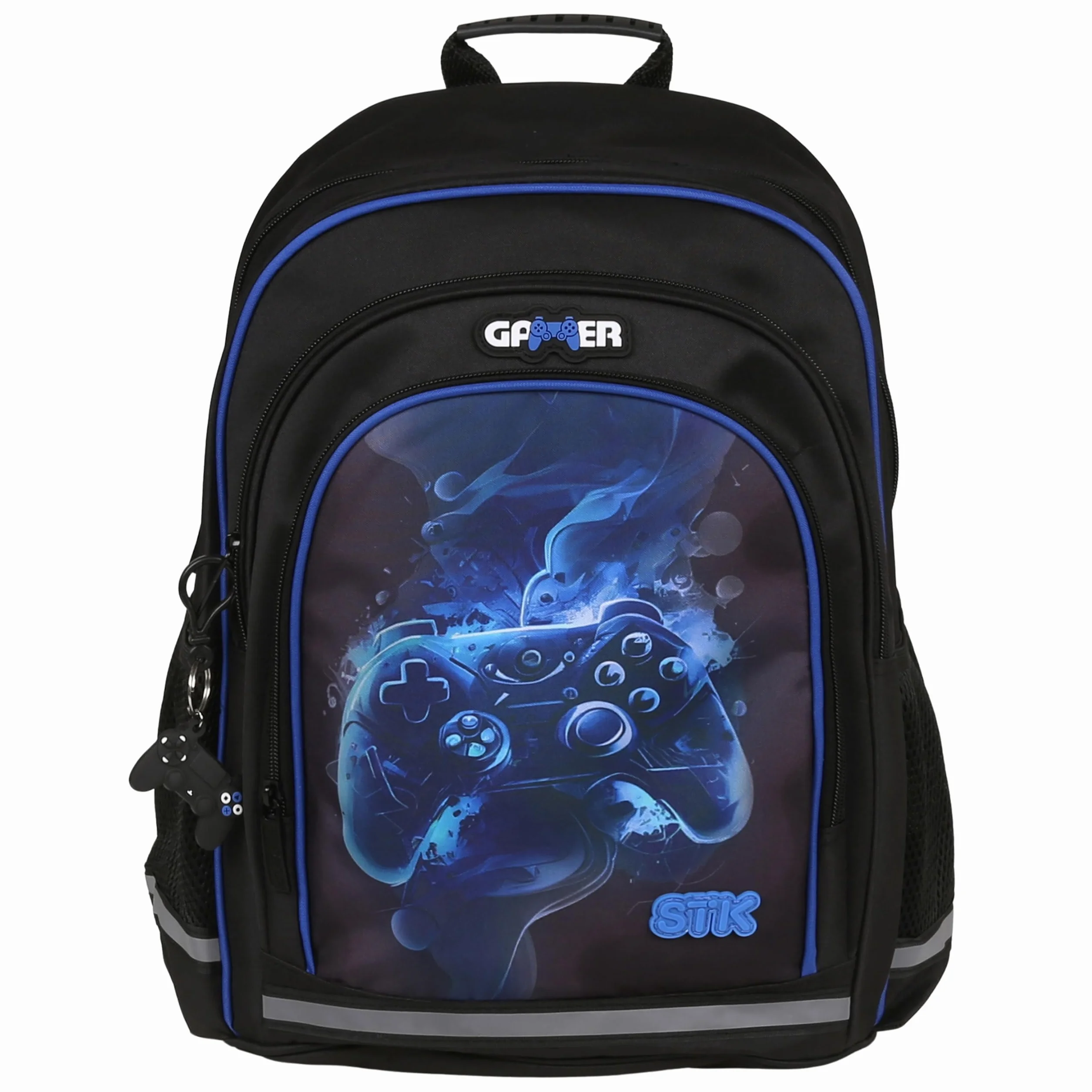 Niebiesko-czarny, USZTYWNIANY plecak szkolny dla chłopca, z odblaskami, dla gracza gamepad 40x29x20cm, 23l (Czarno-niebieski Gamer)