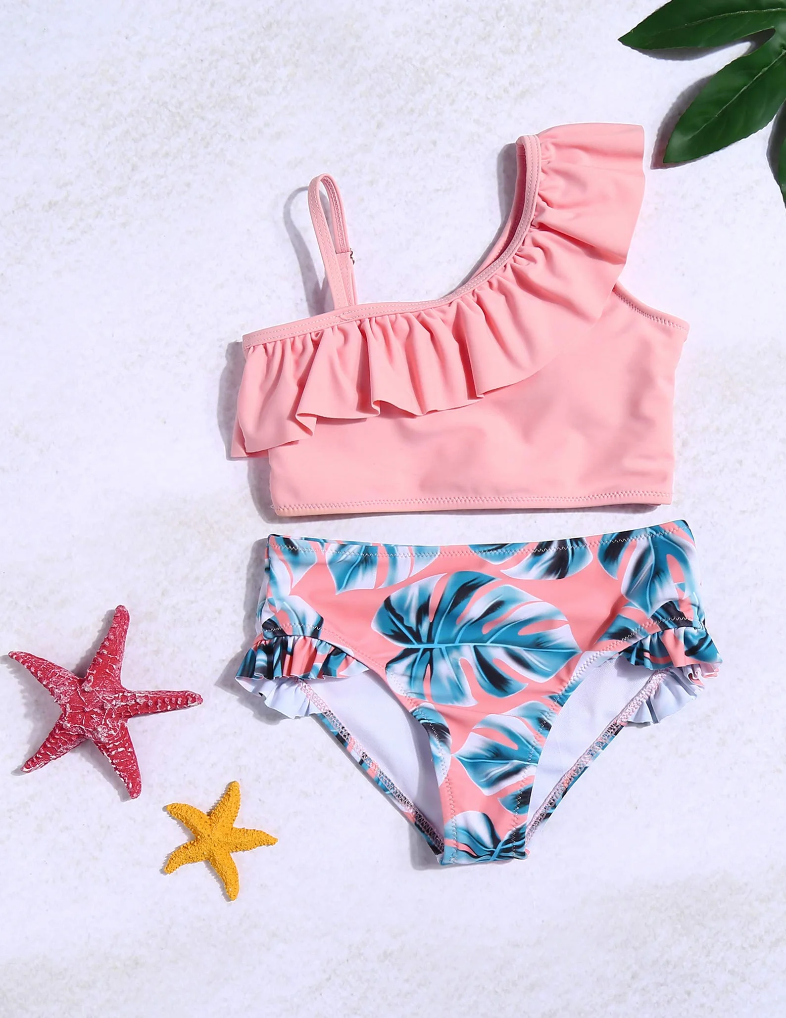 Arshiner Dziewczęcy dwuczęściowy strój kąpielowy regulowany zestaw bikini z falbankami Tankini Hawajska syrenka plaża strój kąpielowy 5-13 lat