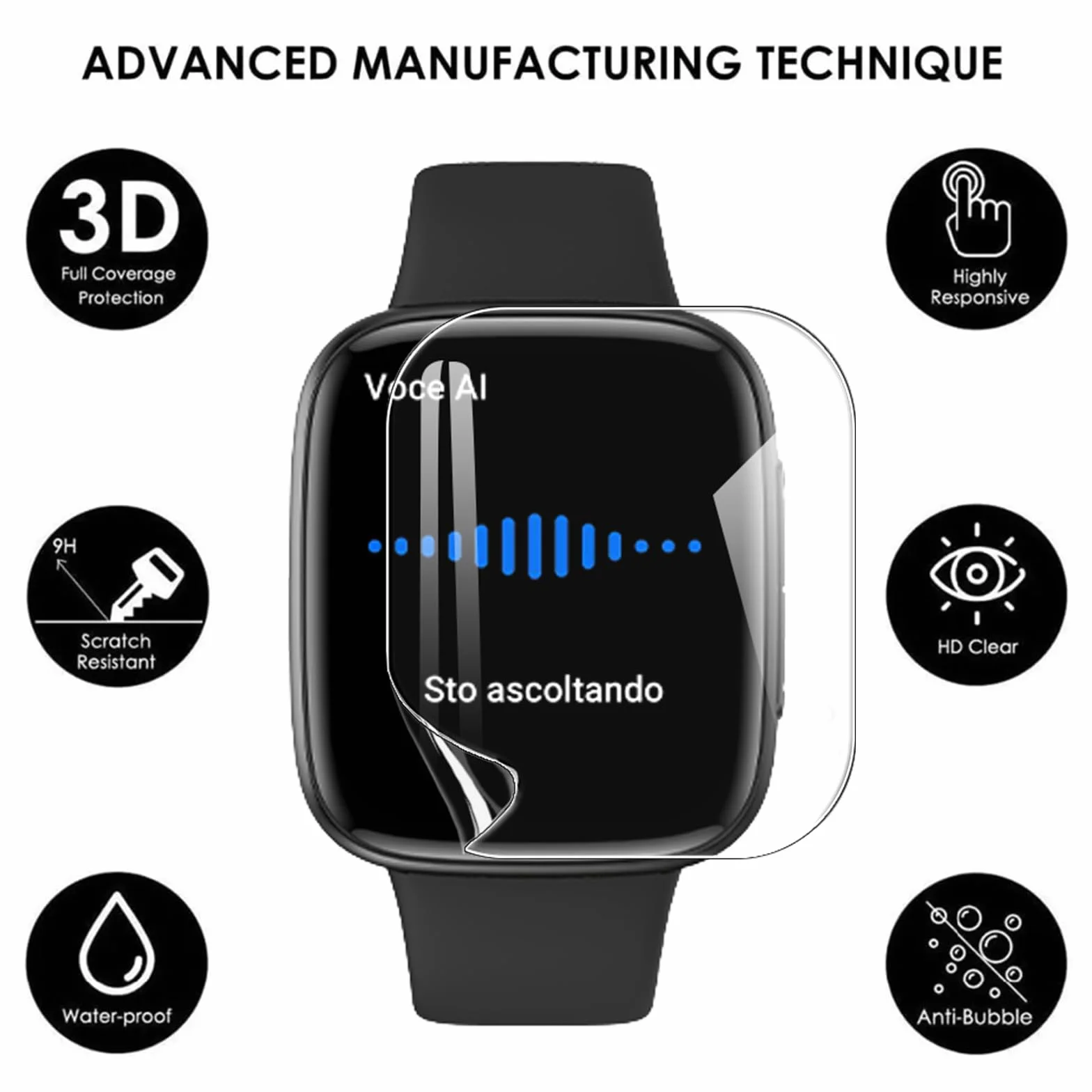 3 sztuki folii ochronnej kompatybilnej z Tensky Smartwatch GTX20 1,85 cala, [odporna na zarysowania] miękka folia ochronna na wyświetlacz TPU, pełne pokrycie, folia HD zapobiegająca