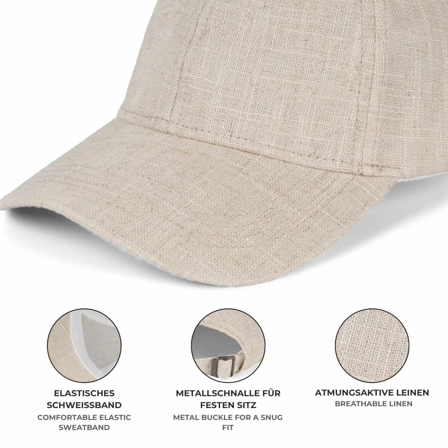 styleBREAKER Unisex lniana czapka baseballowa jednokolorowa, 6-panelowa czapka z daszkiem, regulowana metalowa klamra 04023089