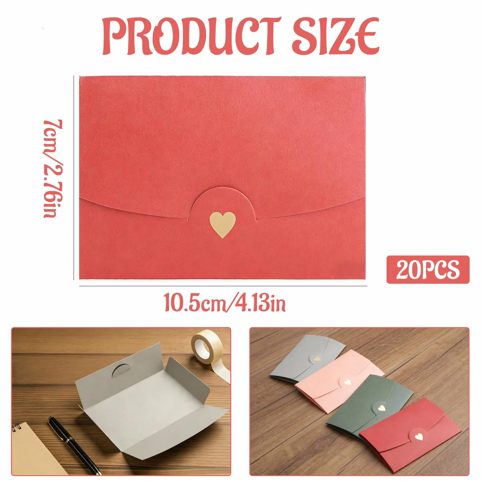 20 mini kopert z zamknięciem w kształcie serca, papier perłowy, 7 x 10,5 cm, małe koperty mini na bony, karty podarunkowe, elegancka koperta prezentowa na Walentynki, urodziny