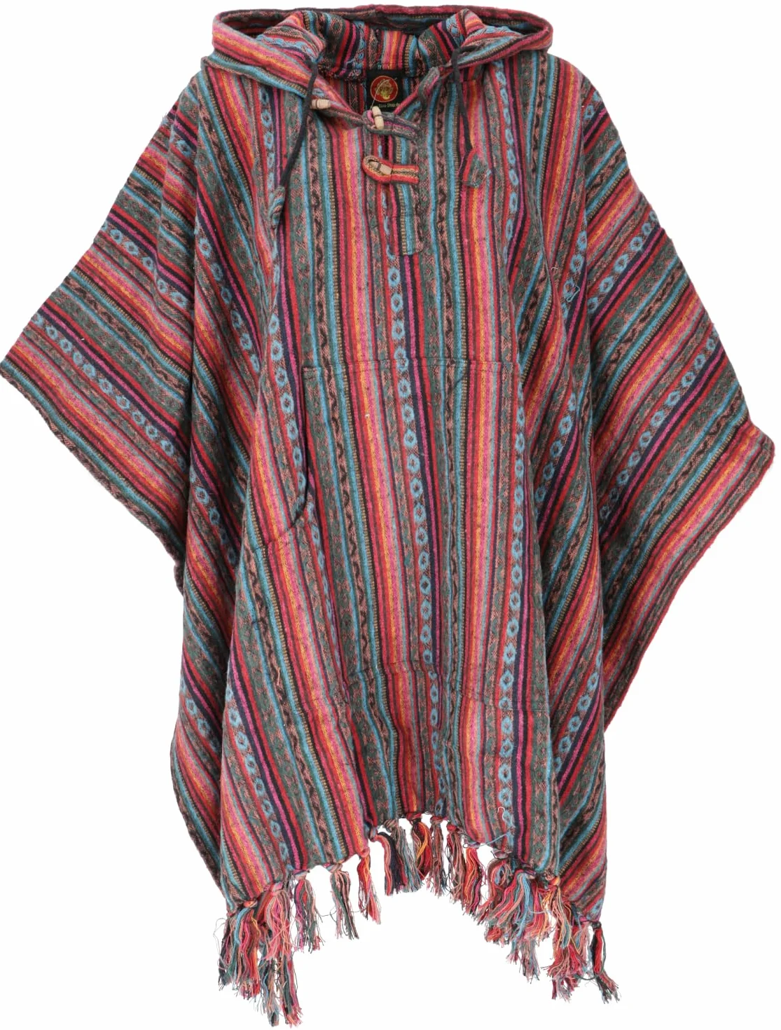 GURU SHOP Ponczo w stylu hippie, chic, etniczne ponczo, męskie/ damskie, niebieskie, z bawełny, rozmiar uniwersalny, kurtka z dzianiny, odzież alternatywa, pomarańczowy/zielony., jeden rozmiar