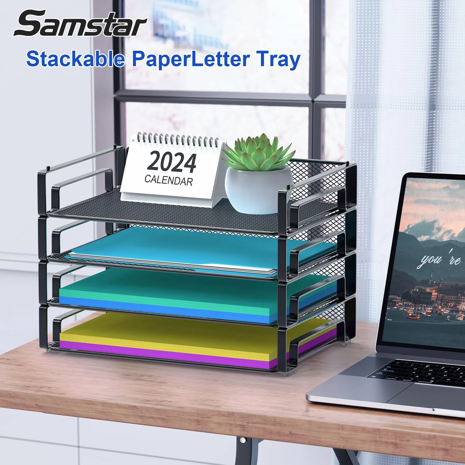 Samstar 4-pak tacek na papier listowy, organizer na dokumenty na biurko, sortownik papieru do segregatorów w formacie A4, dokumentów, wykonany z siatki