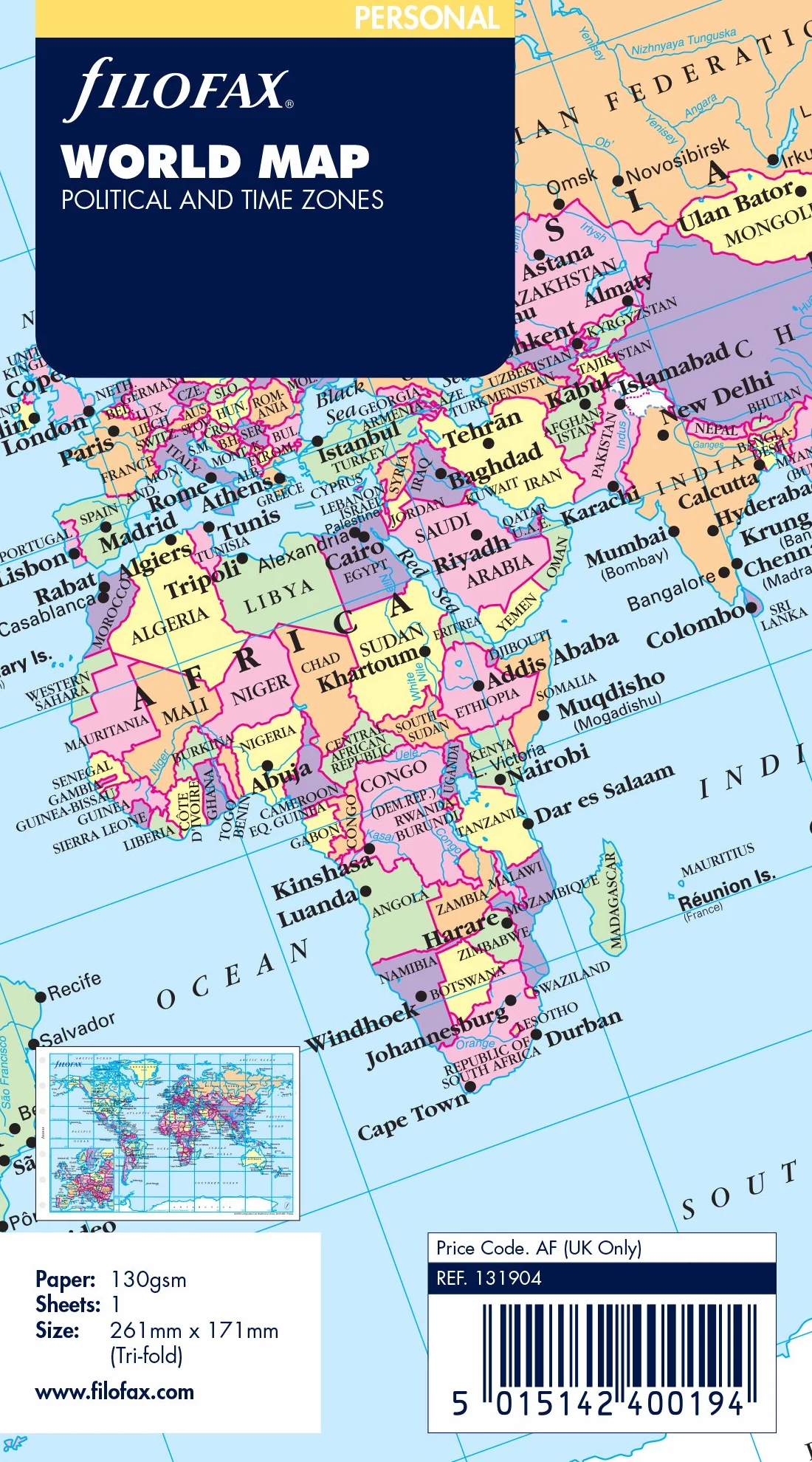 Filofax Osobista mapa świata - planner, Personal, Bez daty