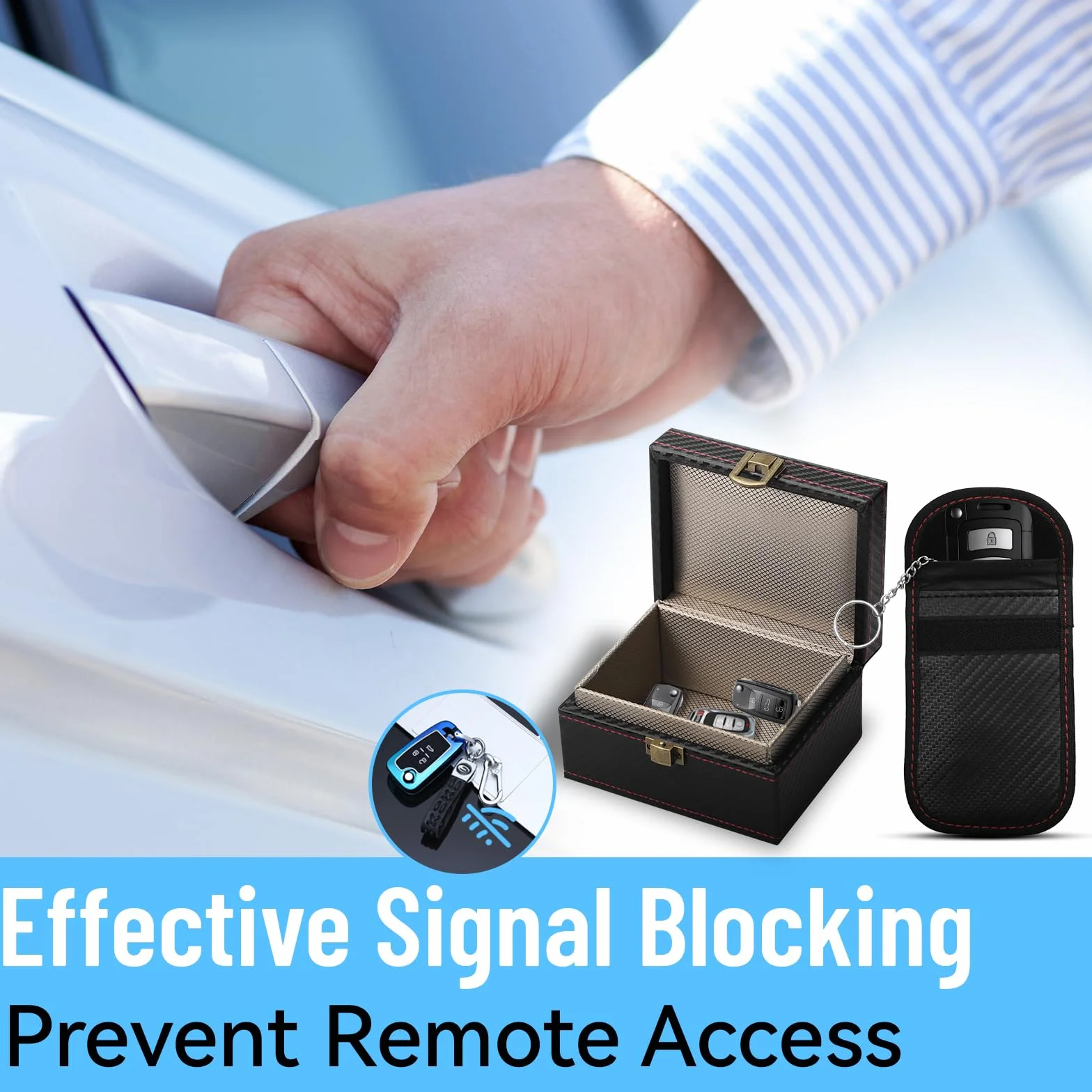 Faraday Box Keyless Go – Ochronne Etui na Kluczyki z 2 Torbami Signal-Blocker – Blokada RFID Ochrona przed kradzieżą i skanowaniem – Kompaktowa skrzynka 11,5×9,1×6,3 cm