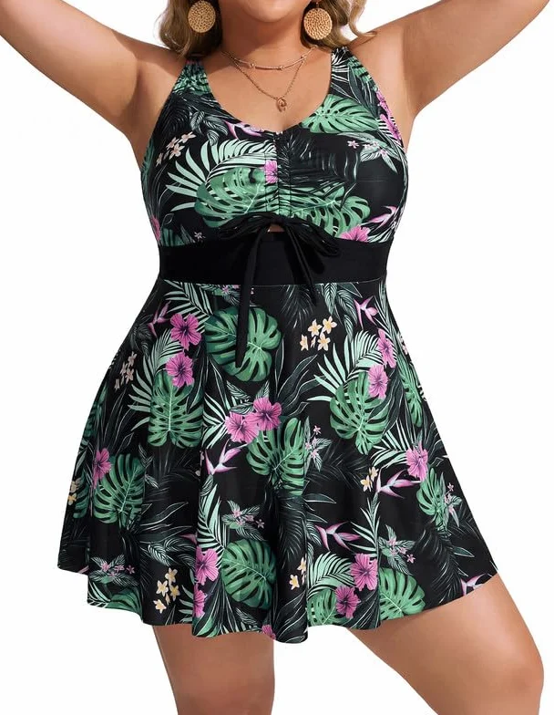 Hanna Nikole Zestawy tankini plus size dla kobiet, dwuczęściowe stroje kąpielowe, sznurki, dziurka od klucza, sukienka kąpielowa z szortami kąpielowymi, kontrola brzucha, skromny kostium kąpielowy
