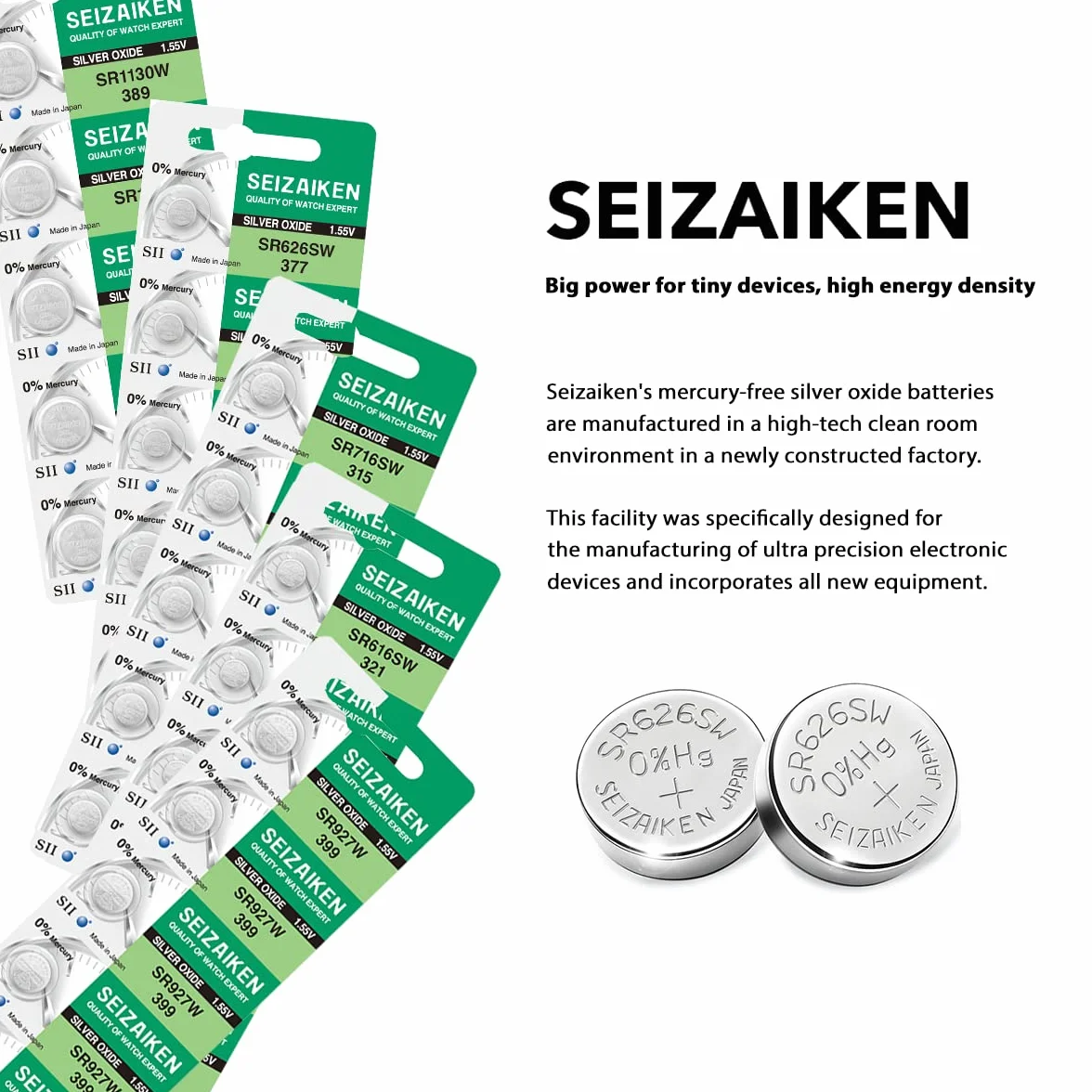 377 SR626SW 1,55 V 0% Hg bateria do zegarka z tlenkiem srebra (2 baterie) wyprodukowana w Japonii przez Seiko
