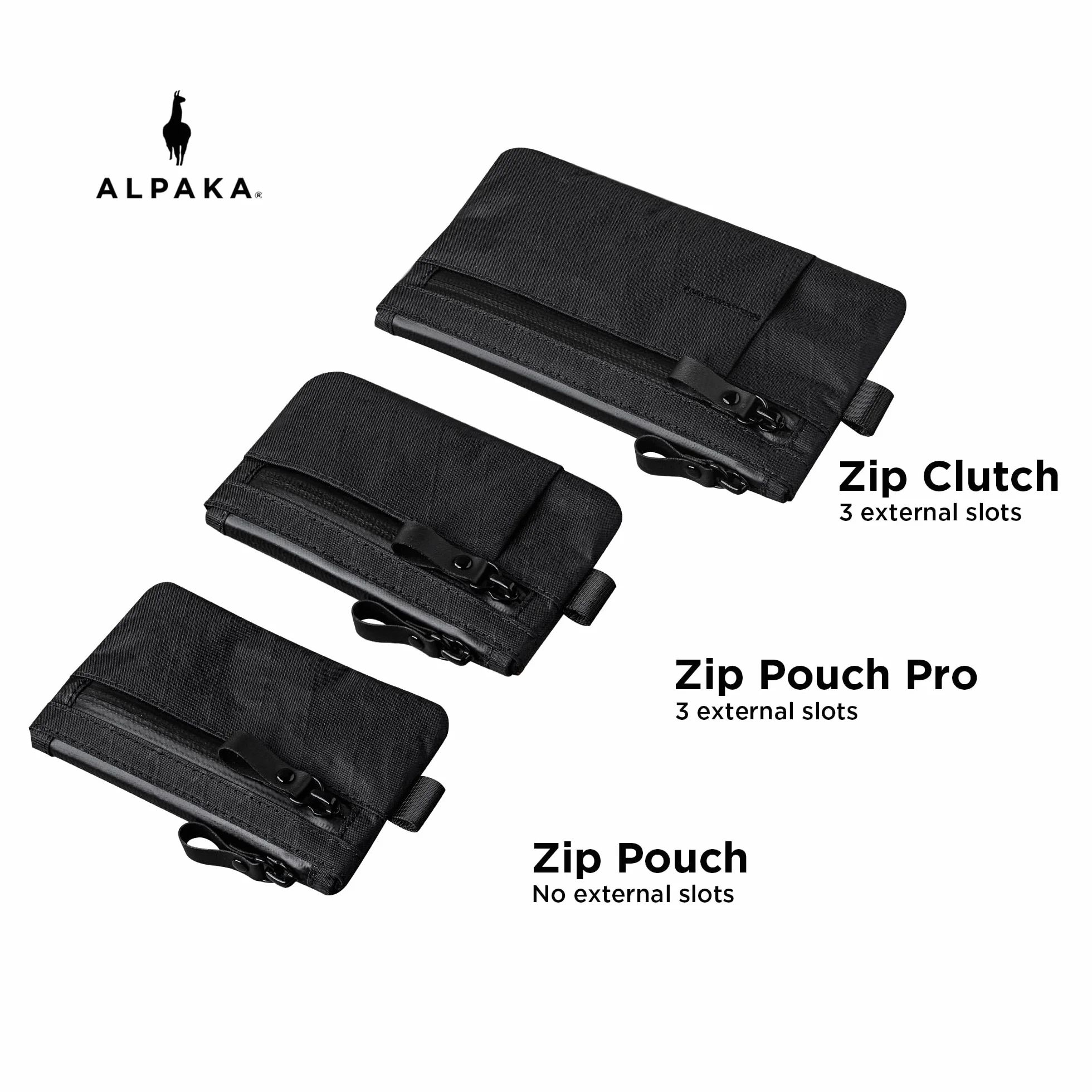 ALPAKA Etui z zamkiem błyskawicznym czarne X-Pac VX21 męskie portfele blokujące RFID, mały portfel na gotówkę i karty z neutralnymi węglami, odporne na warunki atmosferyczne, zamek błyskawiczny YKK