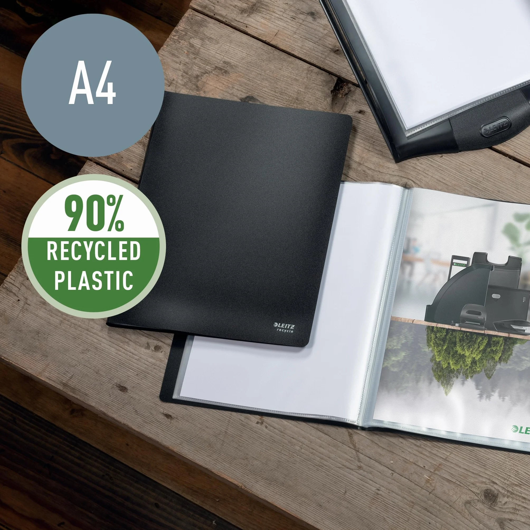 Leitz, Album Ofertowy A4 Leitz Recycle, Zawiera 40 Przymocowanych Plastikowych Koszulek, Mieści 80 Kartek, w 100% Nadaje się do Recyklingu, Przyjazny Środowisku, Kolor Czarny (46770095)