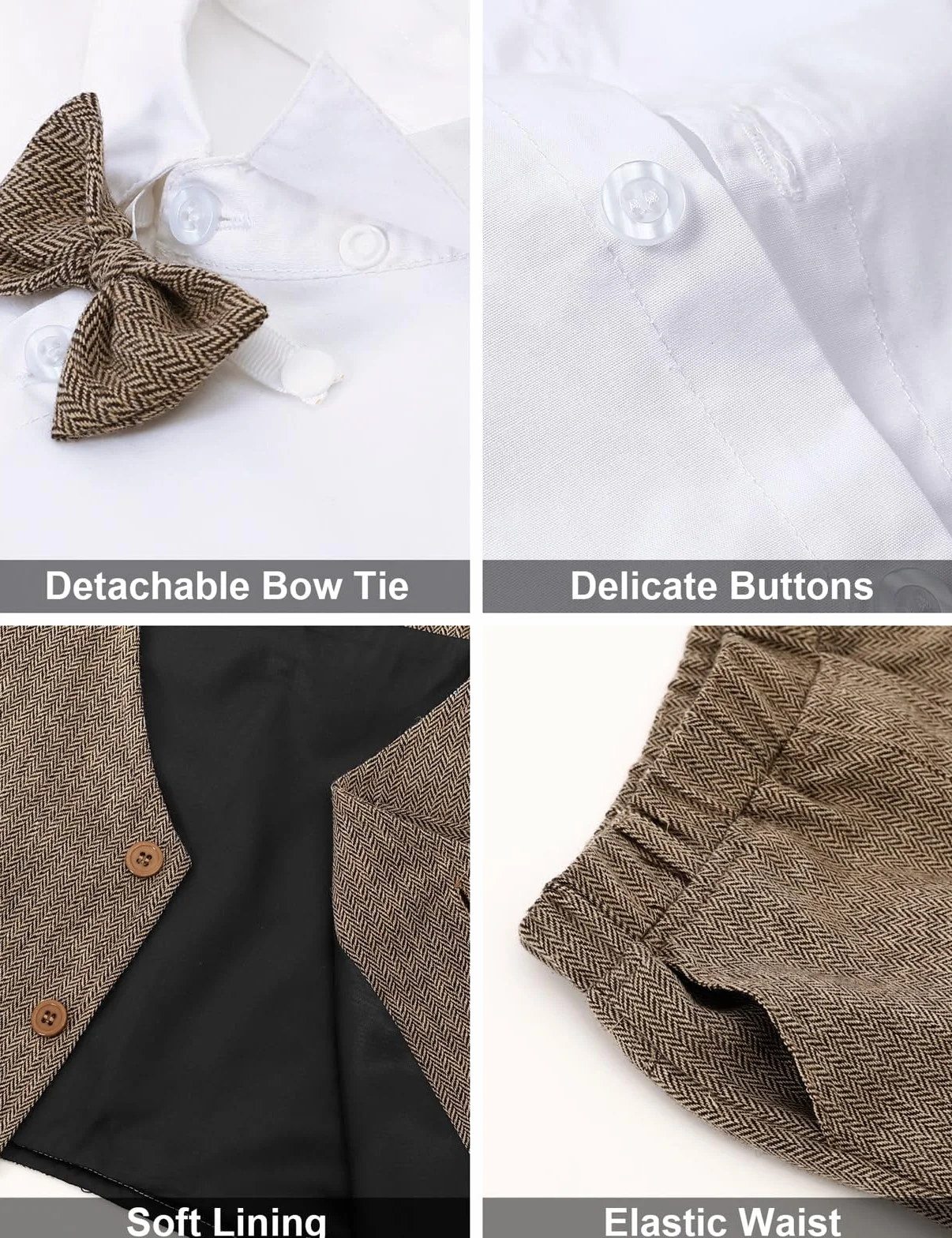 mintgree Garnitury Ślubne dla Dzieci, 3PCS Tweed Herringbone Strój do Chrztu Zestaw Ubrania Koszulka + Kamizelka + Spodnie + Muszka, 1-4 lata