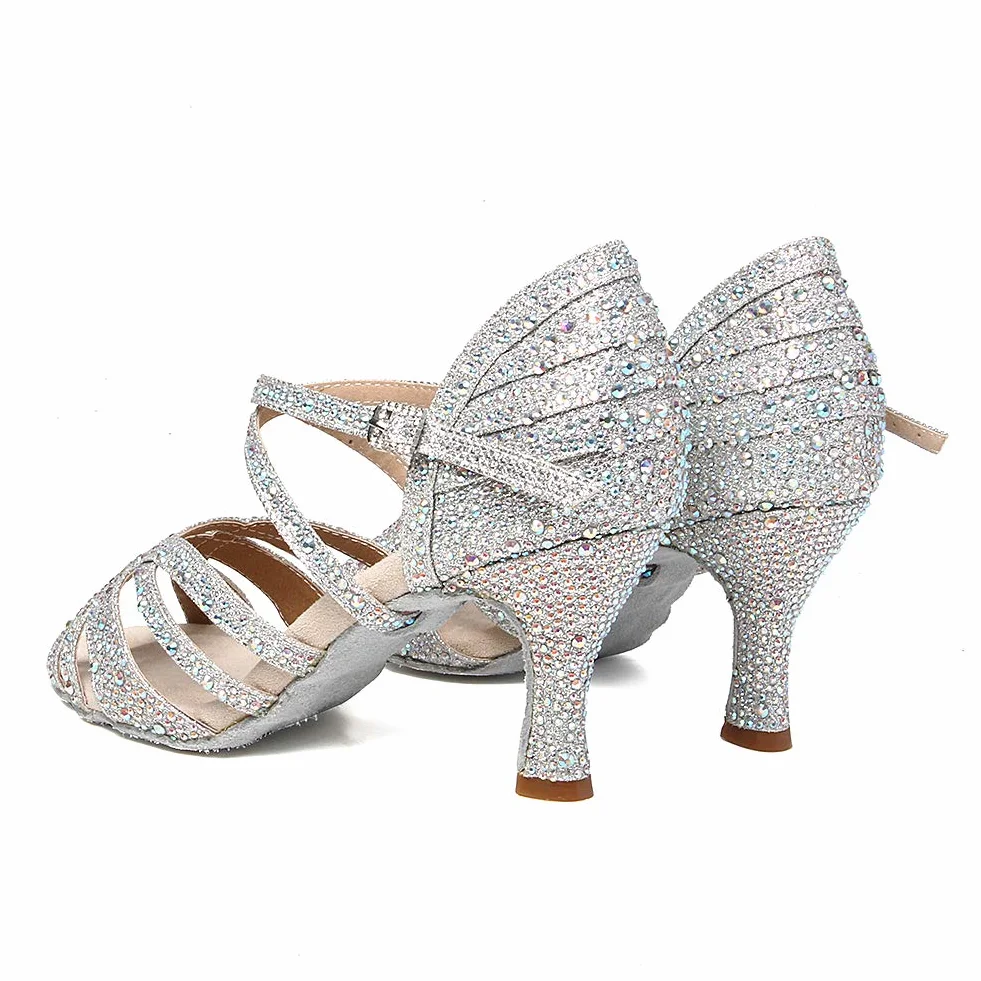 HROYL Buty do Tańca z Dżetów Latina Tango Swing na Wesele Sandały Zamszowa Podeszwa Buty do Tańca Towarzyskiego Damskie, IT-4350
