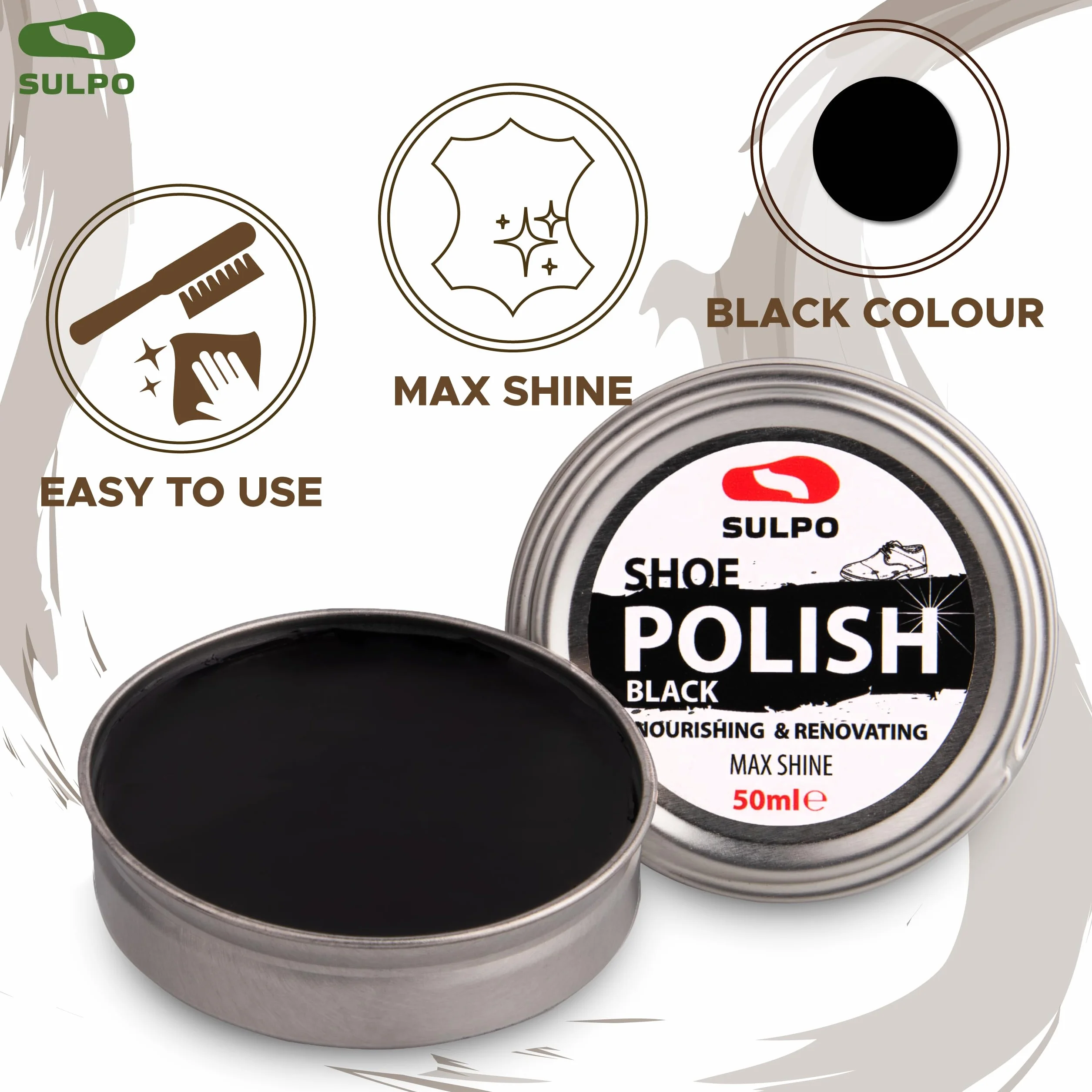 SULPO czarna pasta do butów - Wosk do pielęgnacji skóry - Impregnacja i naprawa - Pasta do naprawy obuwia - woskowa pasta do butów - klasyczna pasta do skór - Puszka 50ml