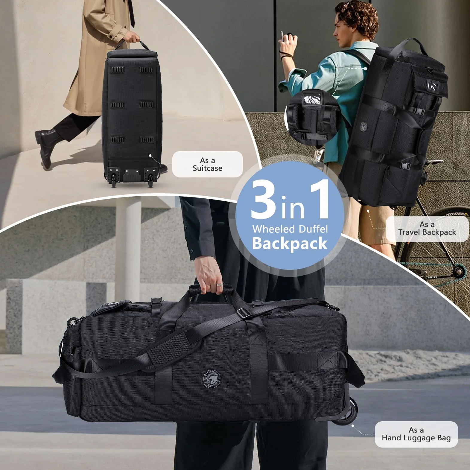 Torba Podróżna Na Kółkach Duża 85L 3 W 1 Torba Podręczna Z Organizerem Do Walizki 78x33x32cm Wodoodporny Plecak Podróżny Oxford 2 Rolls XL Plecak Walizka Z Uchwytami Do Podróży, Weekendów