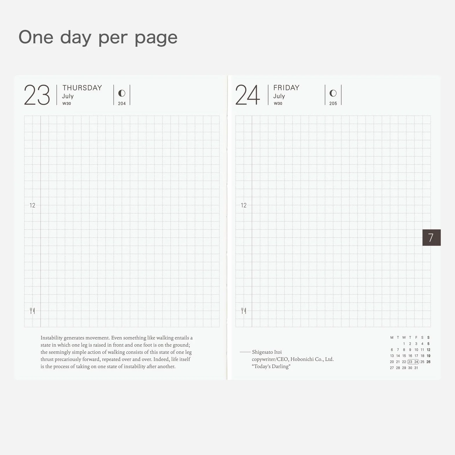Hobonichi Techo Planner Book 2026, format A6, angielski, dzienny, styczniowy start, od poniedziałku