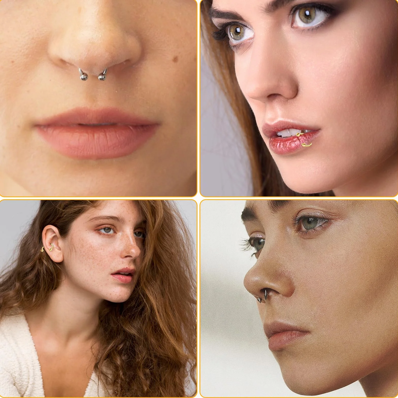 Yolev 8 sztuk kolczyków do piercingu w kształcie podkowy, 16 g, stal chirurgiczna, kolczyk do przegrody nosowej, piercing septum, złoty, kolczyki do nosa, piercing ust, pierścionki do brwi, kolczyki