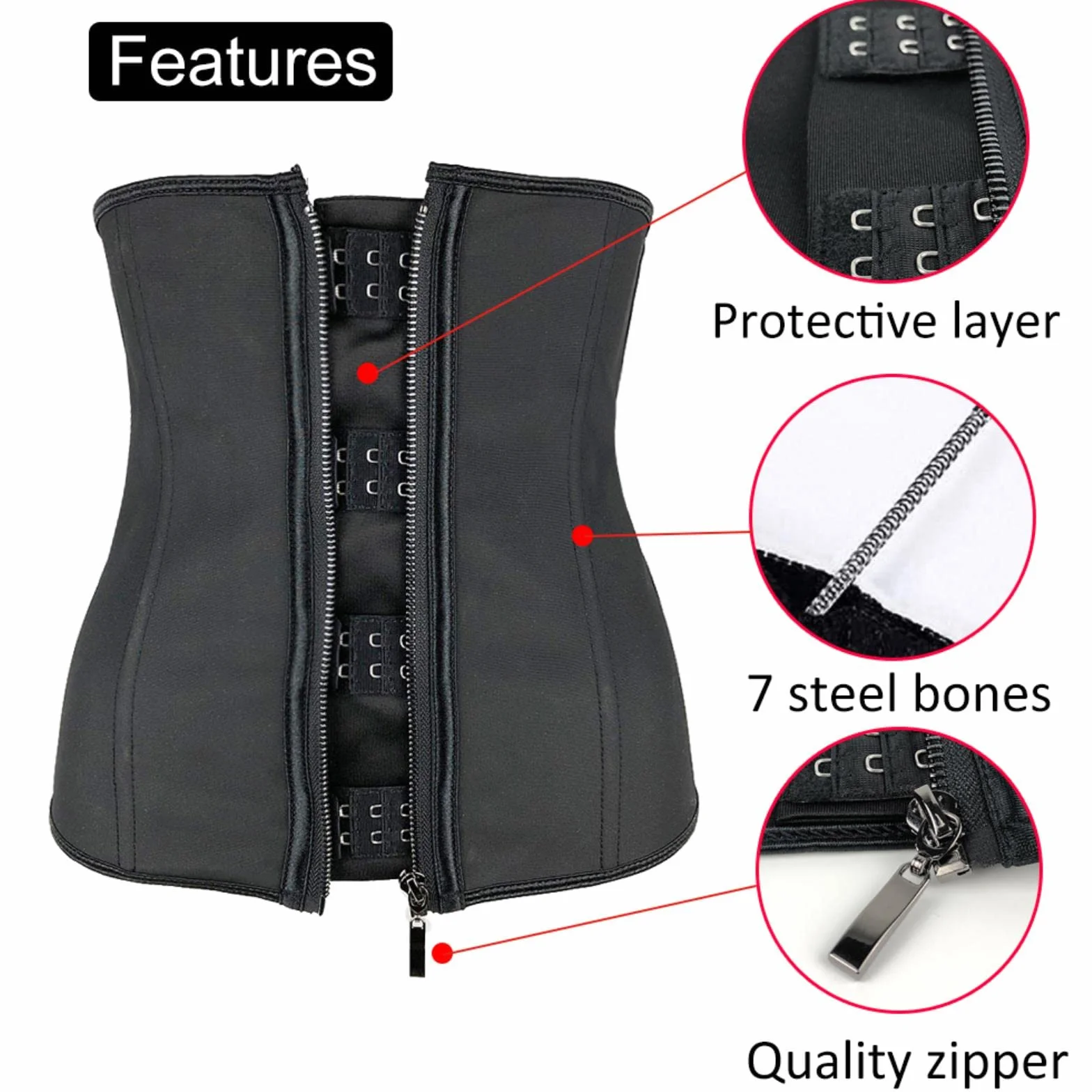 Kobiety lateksowe gorset waist trainer gorsety wyszczuplające z zamkiem błyskawicznym gorset Top pas wyszczuplający czarne czopiarki bielizna modelująca Plus rozmiar