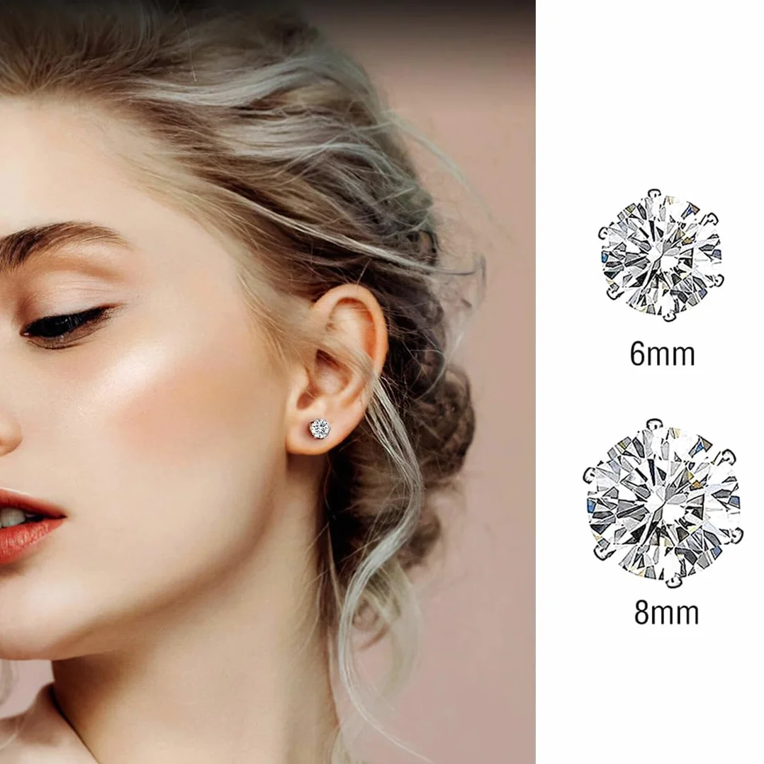 2 pary magnetycznych kolczyków ze stali nierdzewnej dla mężczyzn i kobiet unisex bez przekłuwania fałszywych magnesów zestaw kolczyków, 6/8 mm, srebrny, M, Stal nierdzewna