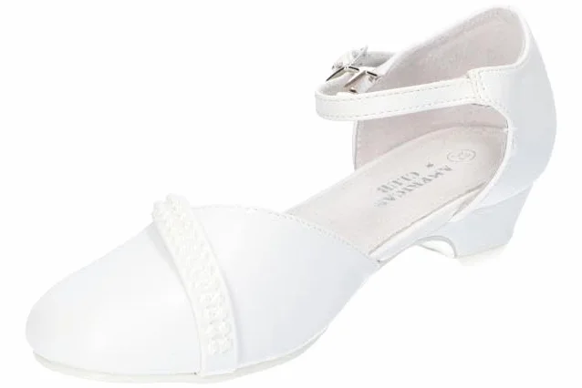 KOM41 STYLOWE BUTY KOMUNIJNE GALOWE DLA DZIEWCZYNEK ELEGANCKIE PANTOFLE BIAŁE 33