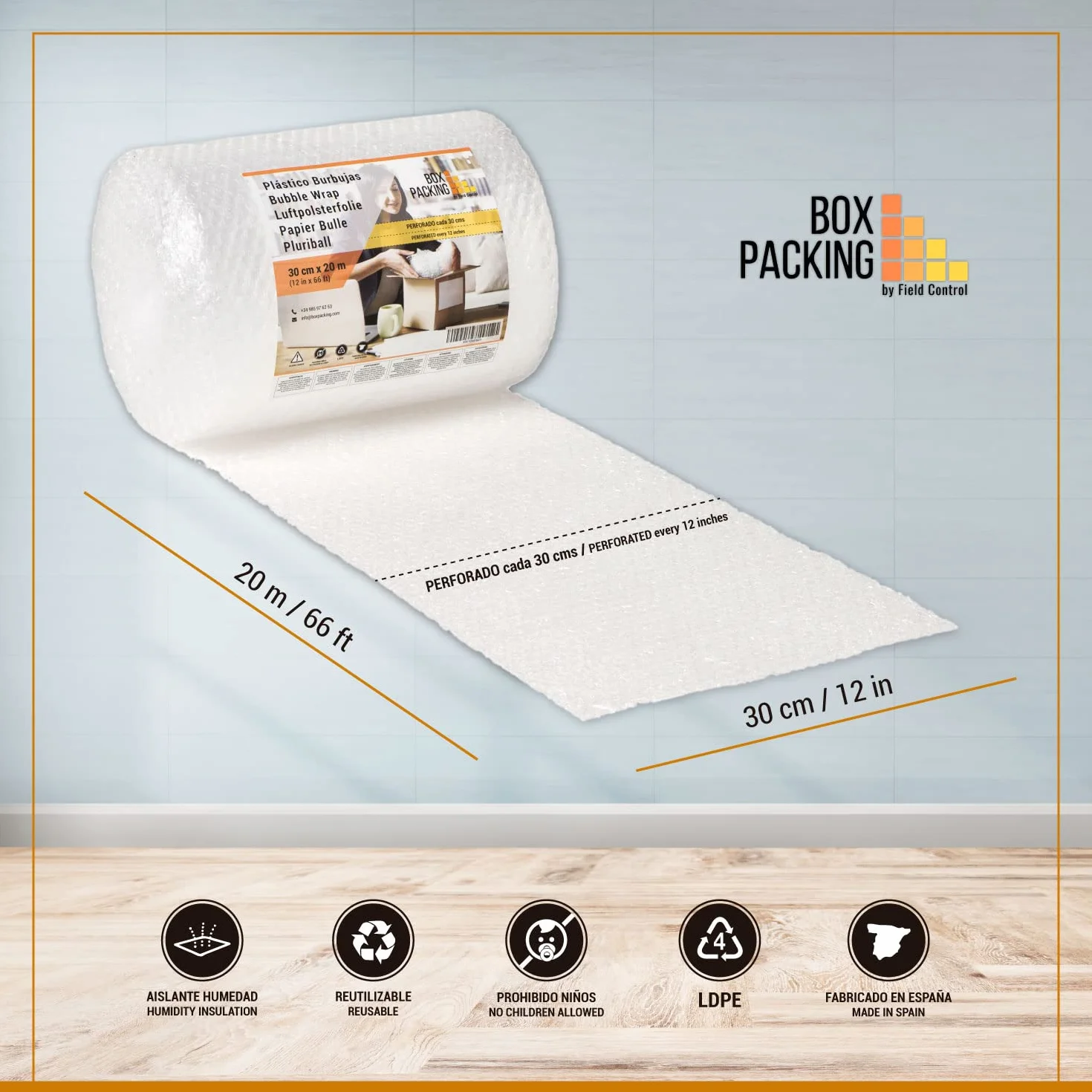 BOXPACKING | Plastikowe opakowanie bąbelkowe perforowane | 30 cm szerokości x 20 m długości | Bubble Packaging Roll Paper Ruch | Bubble Paper