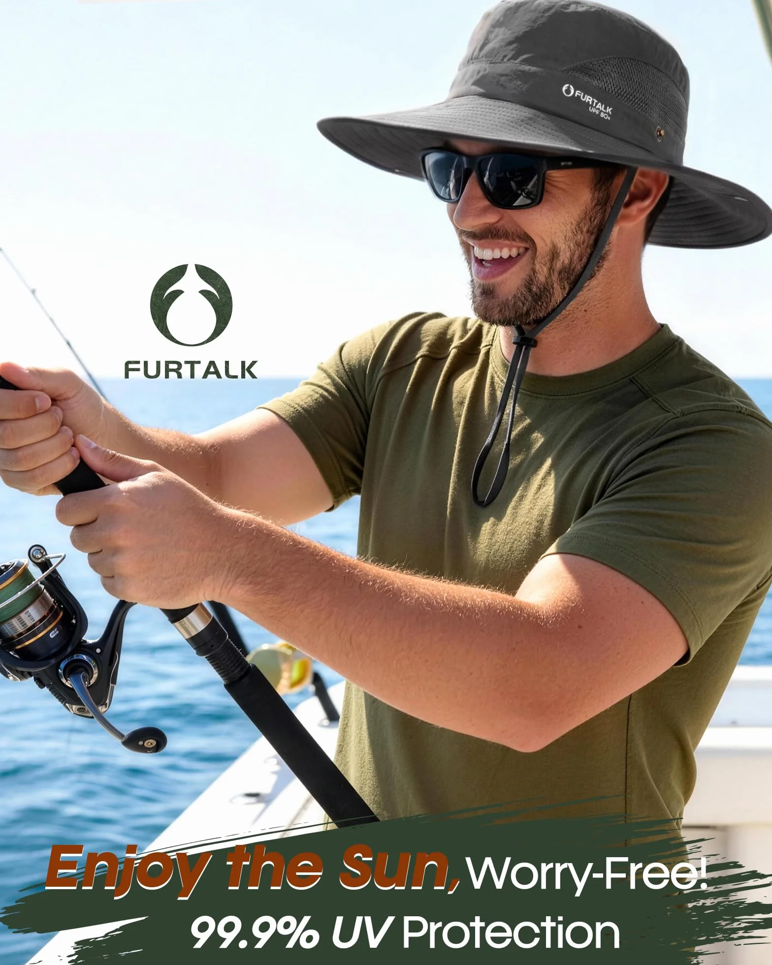FURTALK Męski kapelusz przeciwsłoneczny typu bucket UPF 80+ szerokie rondo wędrówki wędkarstwo plaża czapki outdoorowe