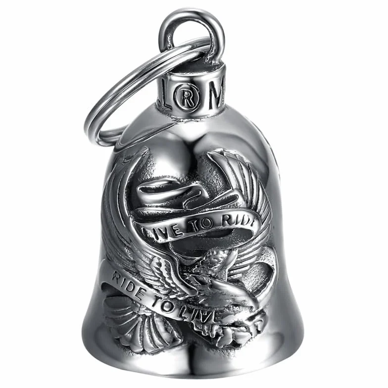 BOBIJOO JEWELRY - Clochette Moto Aigle US LIVE to Ride Porte-Bonheur MOCY Bell Acier inoxydable Argent