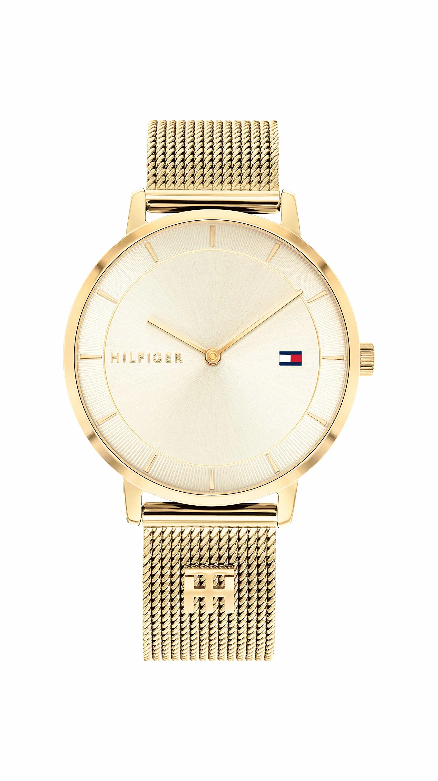 Tommy Hilfiger Analogowy zegarek kwarcowy dla kobiet, z bransoletą z siatki ze stali nierdzewnej, dostępny w kolorze srebrnym, złotym, różowozłotym lub granatowym