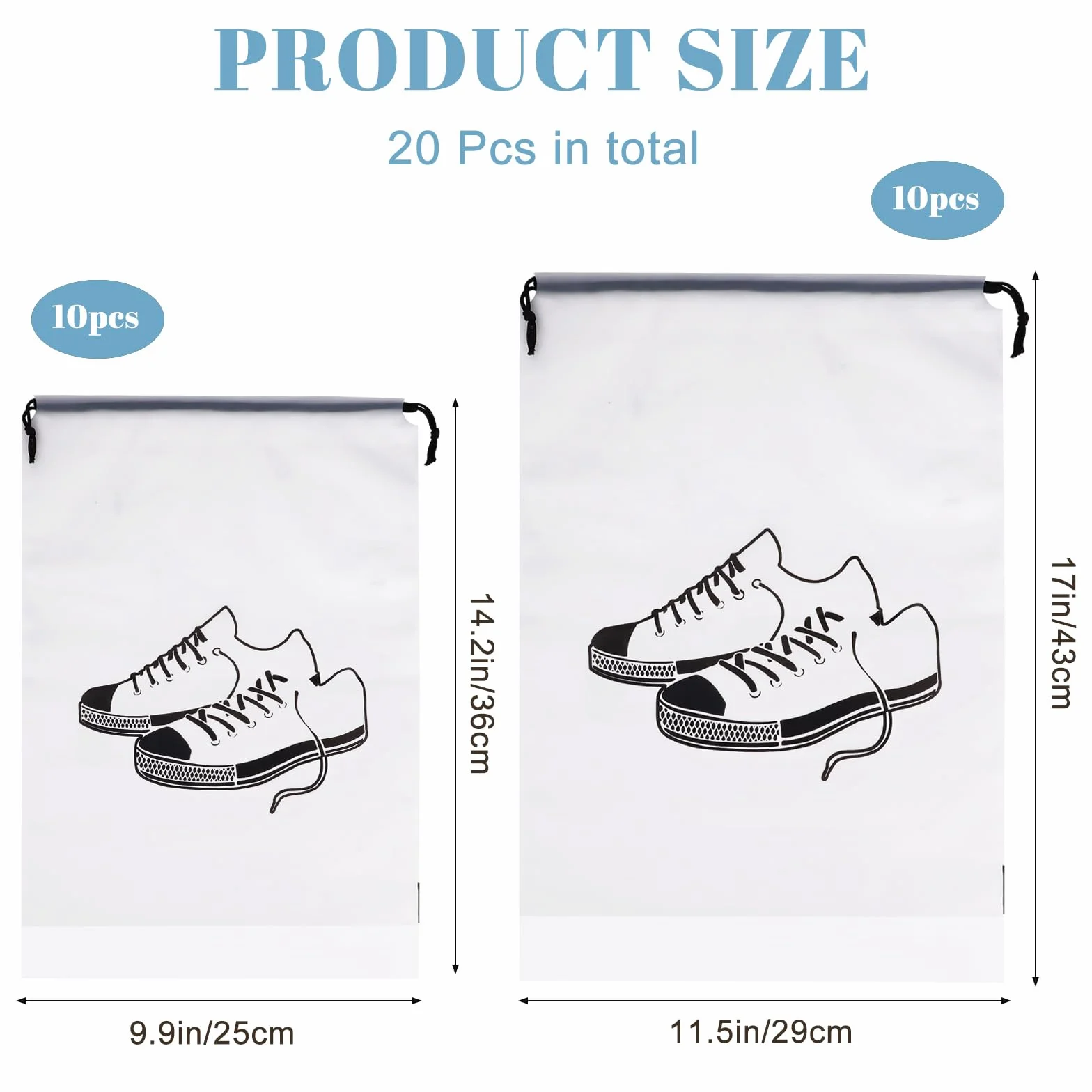 RETON 20 szt. toreb na buty do podróży, półprzezroczysta torba na buty ze sznurkiem, przenośne, wodoodporne, podróżne torby na buty do przechowywania, organizer z linką, dla kobiet i mężczyzn,