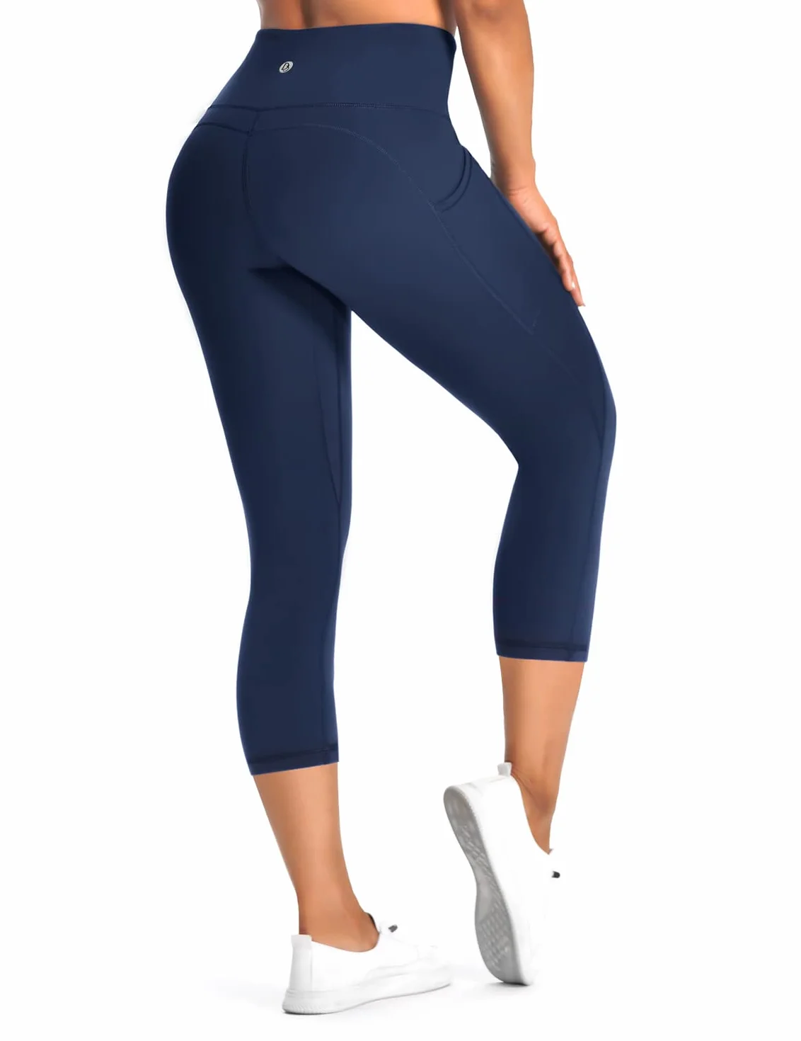Desol Damskie legginsy capri z wysokim stanem 3/4 z kieszeniami, kontrola brzucha, obcisłe spodnie do jogi, siłowni, treningu, biegania, rekreacji