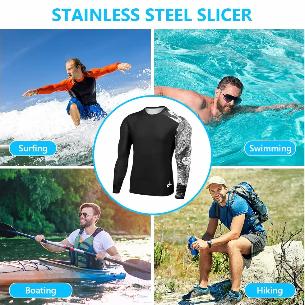 Męska koszulka pływacka UPF 50+ z długim rękawem, UV, slim fit, z długim rękawem, szybkoschnąca, oddychająca, odpowiednia na wiosenne i letnie podróże, plażę, kemping, jazda na rowerze, alpinizm