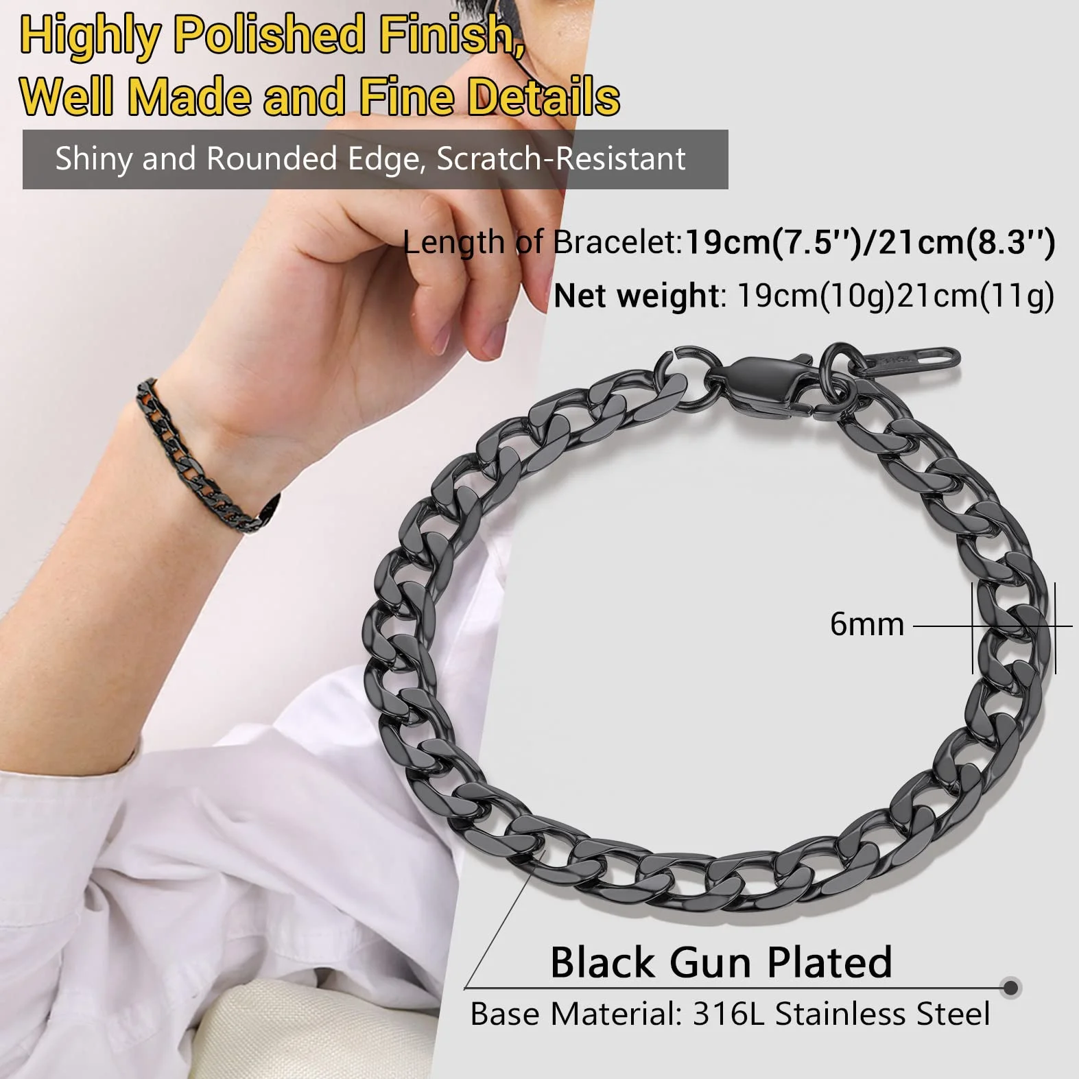 PROSTEEL Bransoletka męska, dostępny grawerunek, długość 19/21 cm, pozłacana/stal nierdzewna 316L / czarna (zapakowana w pudełko na prezent) e Stal nierdzewna, colore: C-Czarny, cod. PSH3006H-19