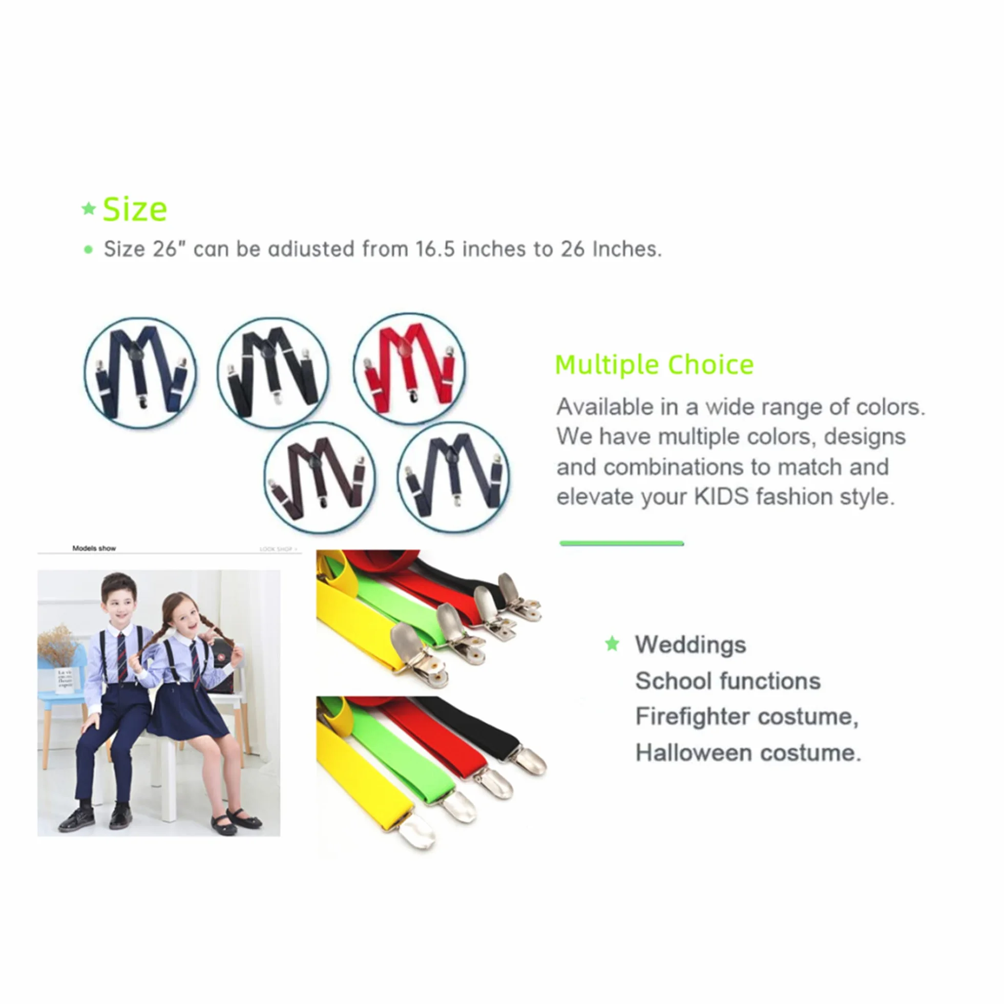 PlayCool Child Kids Suspenders - 1" regulowany uchwyt Y na zatrzask dla chłopców i dziewczynek