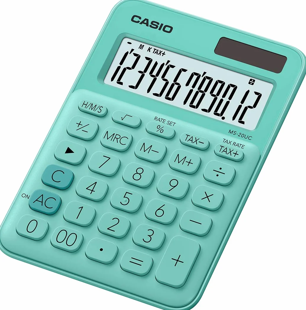 Casio MS-20-UC-GN Kalkulator Stołowy, Zielony, 12-cyfrowy wyświetlacz