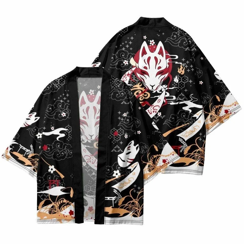 Letni Kreskowy Lis Drukowany Kimono Kobiety Mężczyźni Japoński Haori Streetwear Kardigan Yukata Cosplay Samuraj Streetwear