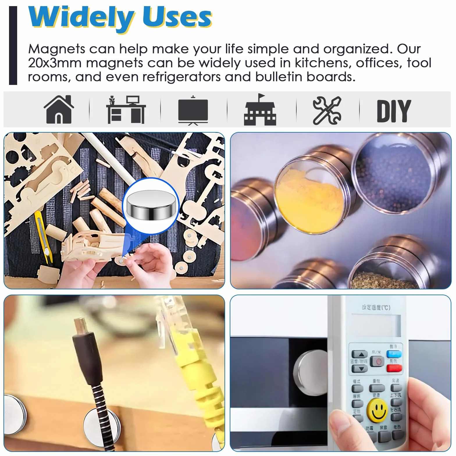 Małe magnesy neodymowe w 3 rozmiarach (5 mm, 8 mm, 10 mm), 100 sztuk okrągłych magnesów na lodówkę, do rzemiosła, domu, biura, zdjęć, map i "zrób to sam"