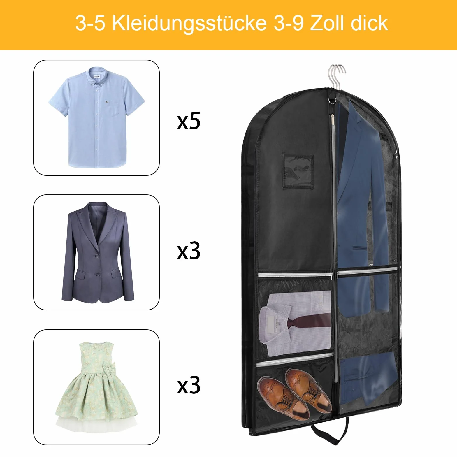 Torba na ubrania do garnituru 110x60 cm, wielofunkcyjna torba na garnitur z kieszeniami na zamek błyskawiczny, z 2 klamrami, wodoodporny, pokrowiec ochronny na garnitur dla mężczyzn, do podróży