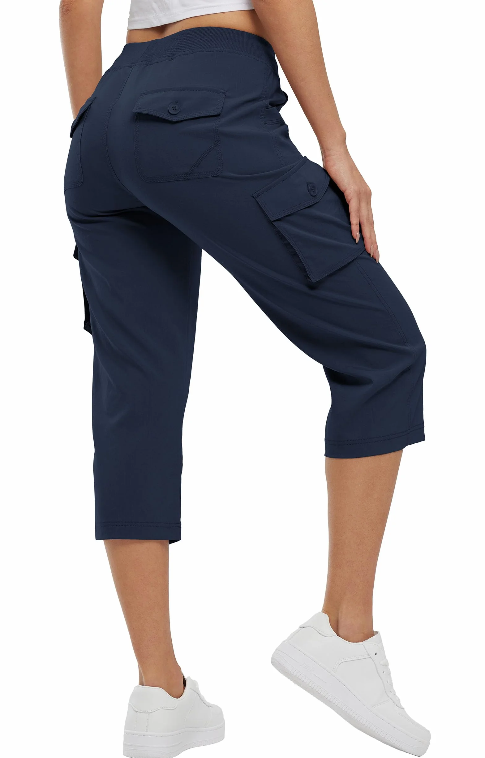 YSENTO Damskie spodnie trekkingowe, spodnie outdoorowe, spodnie letnie Capri Cargo, lekkie spodnie trekkingowe, spodnie funkcyjne