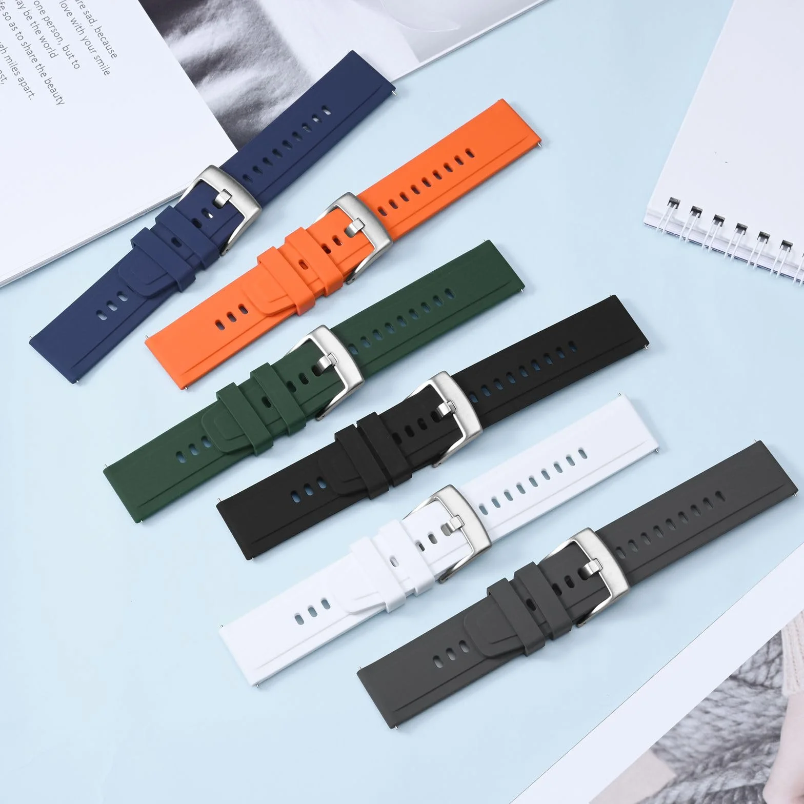BISONSTRAP Elastyczny pasek do zegarka 18, 20, 22, 24 mm, silikonowy, pasek do zegarka dla mężczyzn i kobiet, szybkie zapięcie, zapasowy pasek