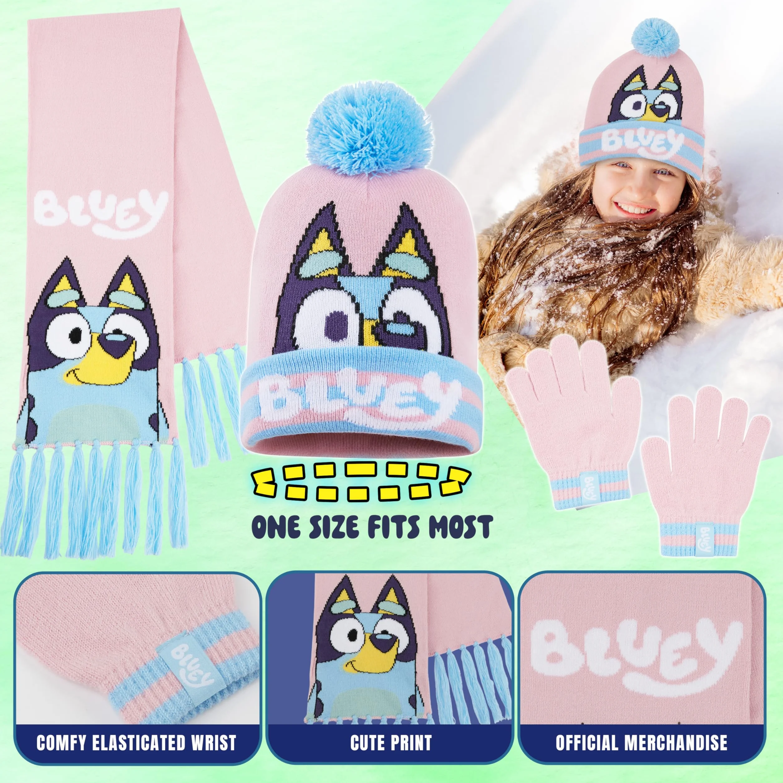 BlueY Dziewczęca czapka zimowa, szalik i rękawiczki - prezent dla dzieci