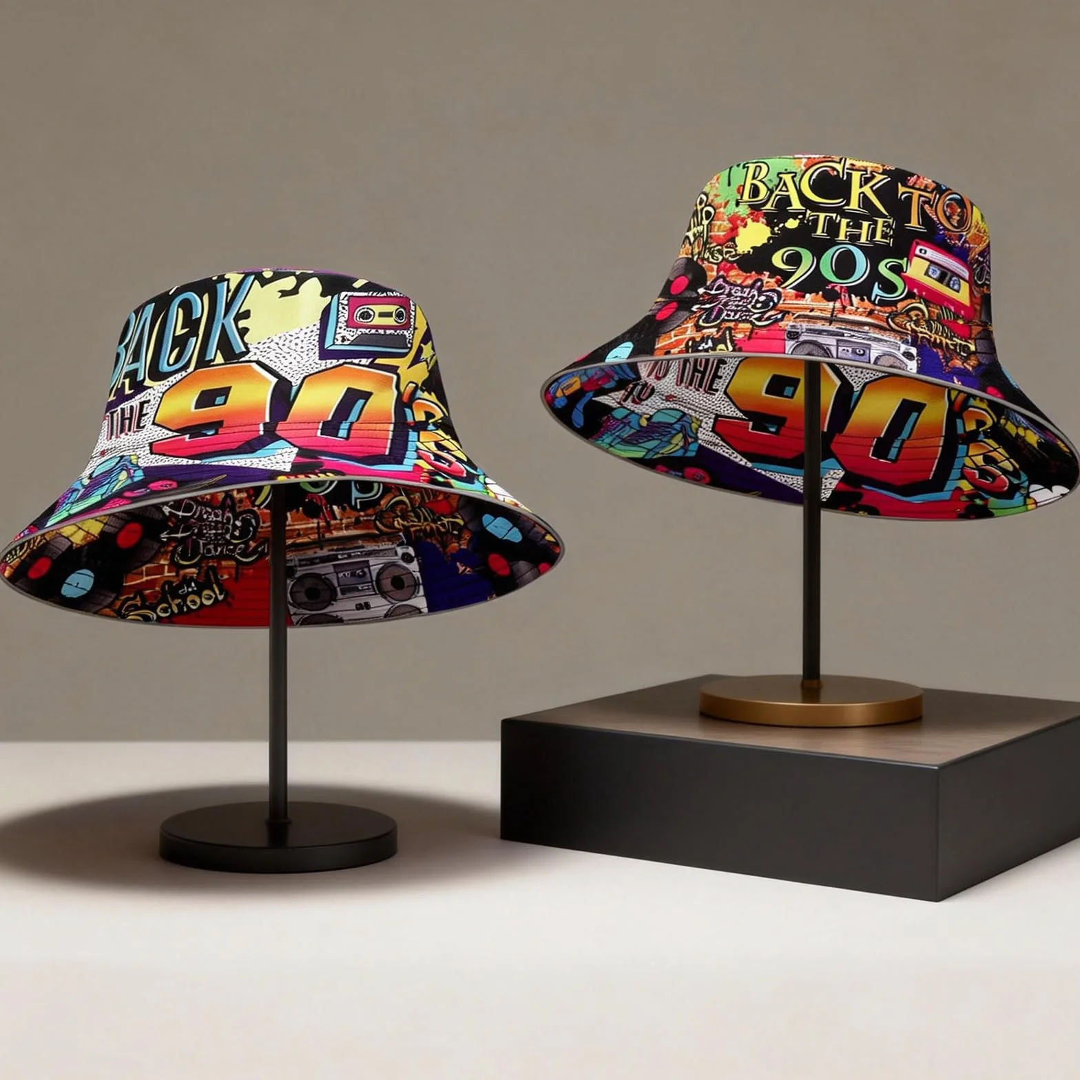 Zestaw 2 czapek rybackich w stylu lat 90., Hip Hop Bucket Hat Hat składany, dwustronny kapelusz rybacki, uniseks, retro, modne akcesoria z lat 90. dla kobiet i mężczyzn