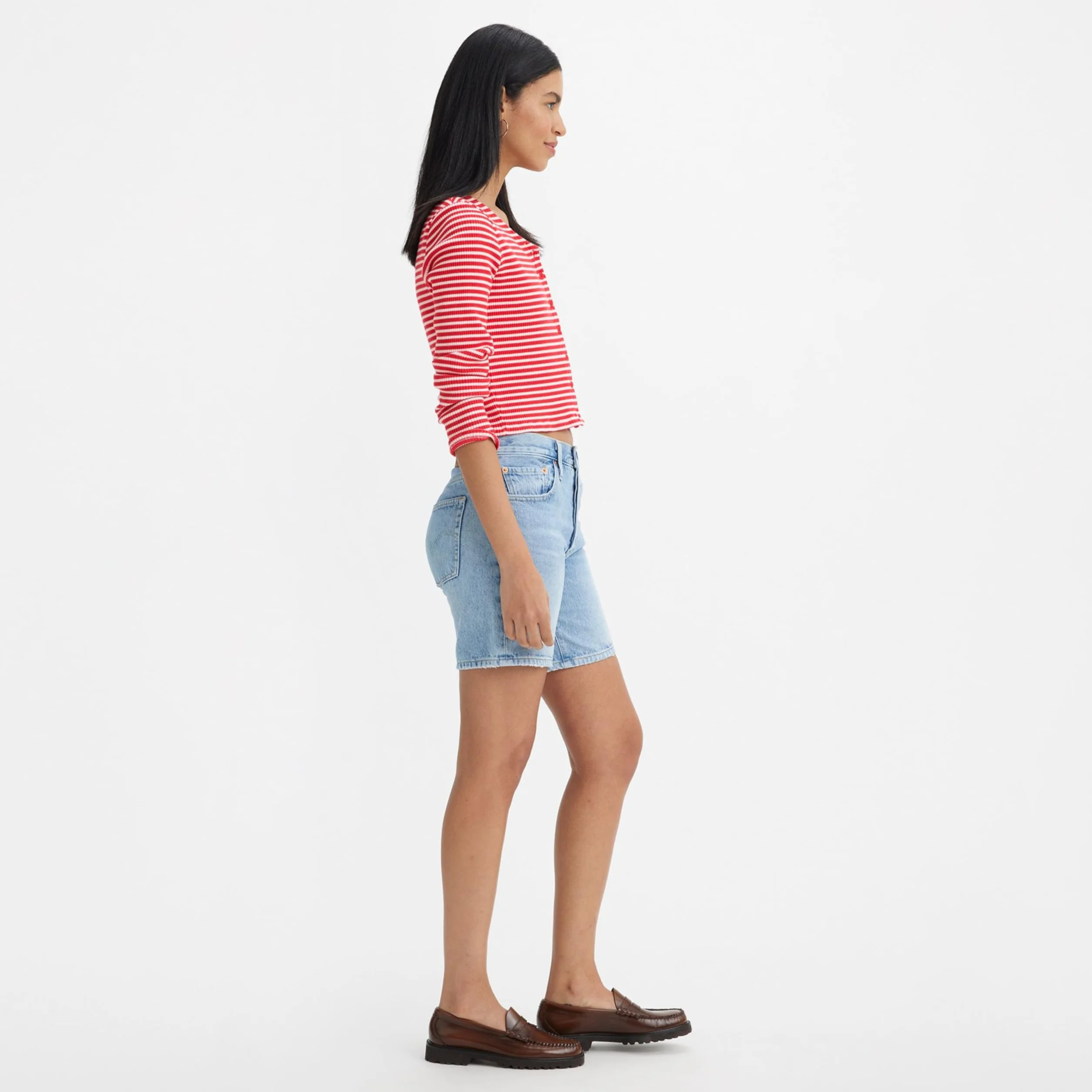Levi's 501 Mid Thigh Shorts - 501 Mid THIGH SHORT MED INDIGO - WORN IN Kobiety