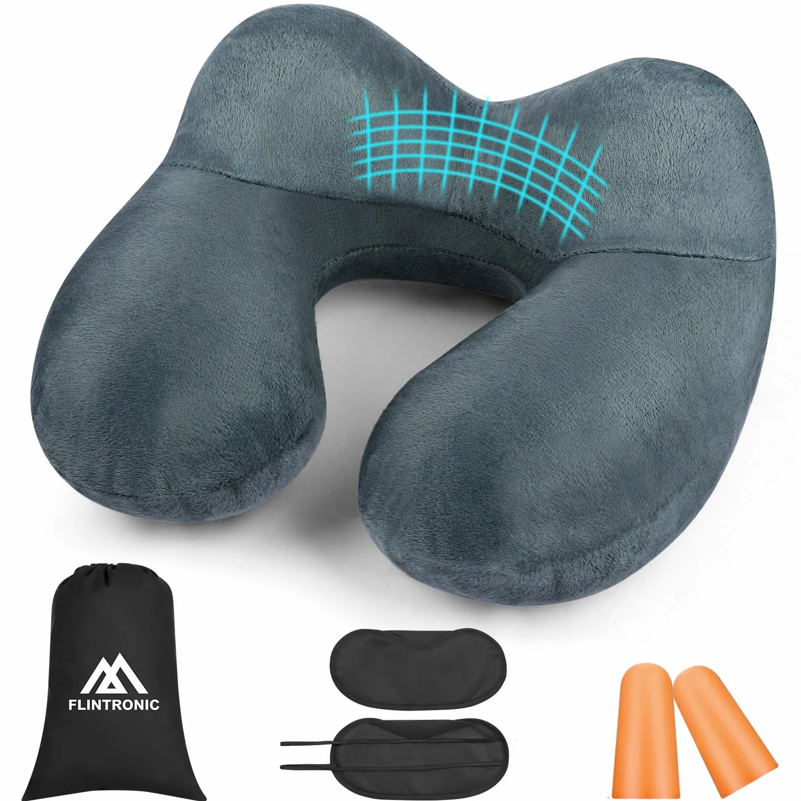 flintronic Nadmuchiwana poduszka podróżna, ultralekka i kompaktowa poduszka powietrzna, miękki aksamit, zmywalna poszewka na poduszkę, ergonomiczna poduszka na szyję, idealna do biura samolotu