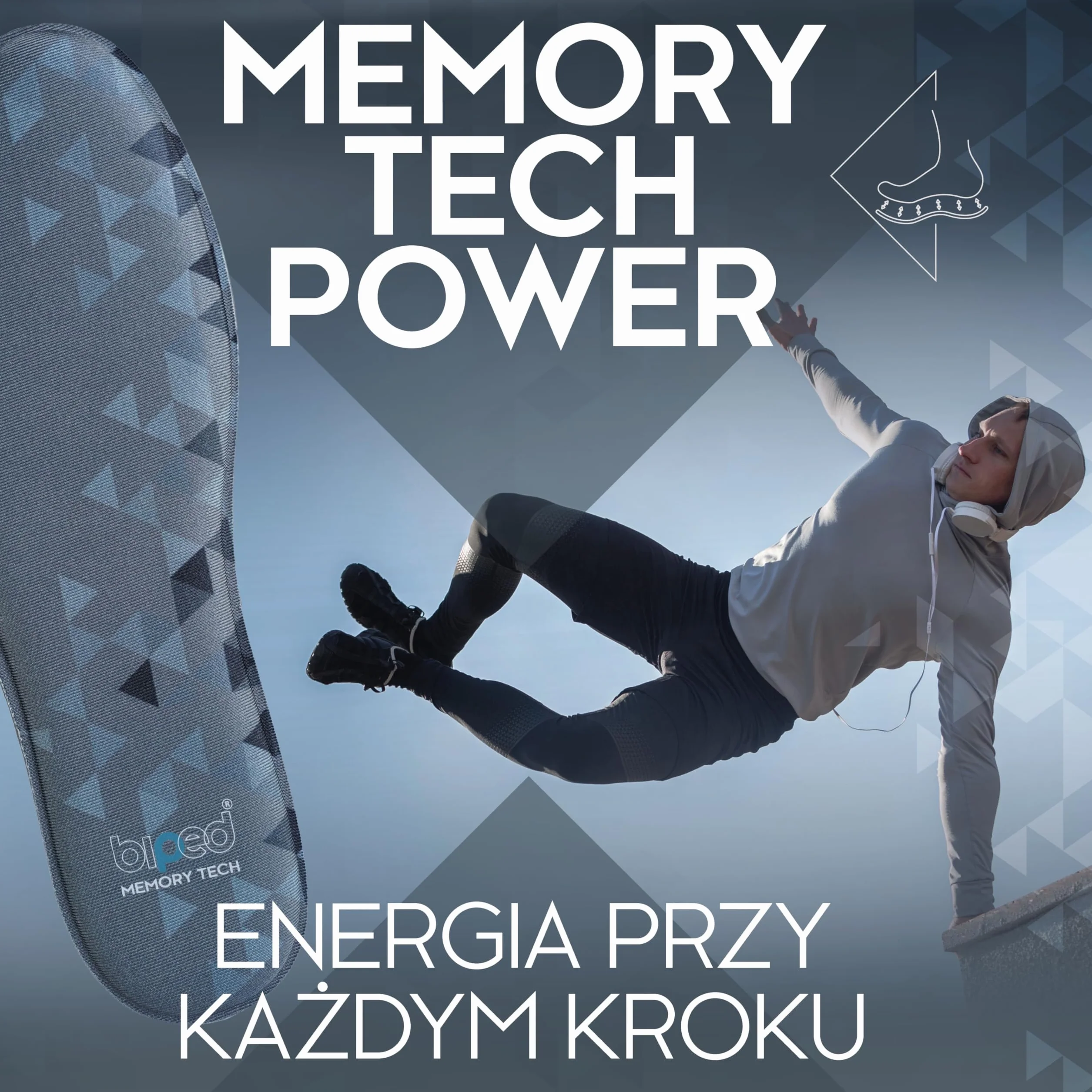 biped MEMORY TECH Wkładki z pianki memory – Miękkie i premium wkładki dla kobiet i mężczyzn – Do butów, trampek i botków – Na co dzień i do sportu z2934(43-44)
