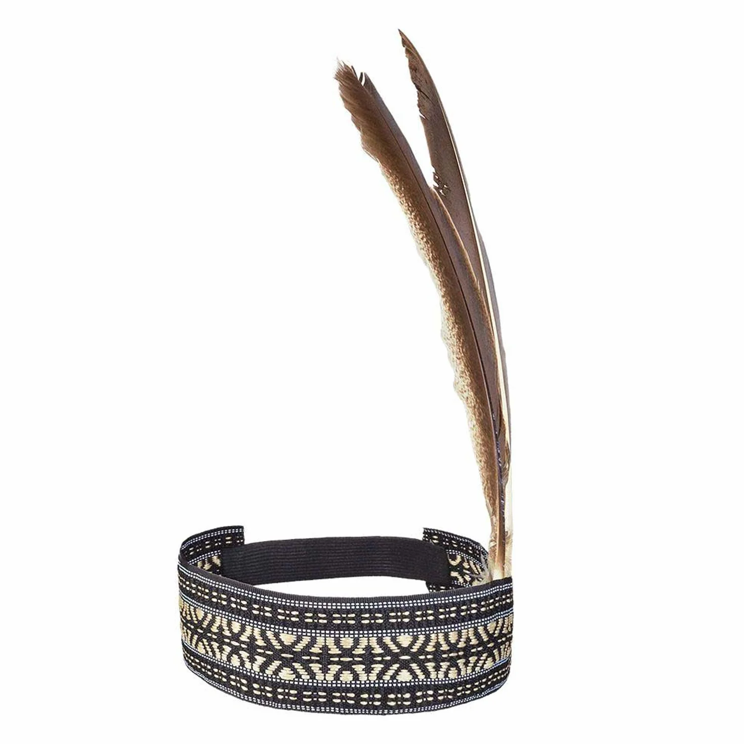 Boland 44092 - opaska na czoło indiańska mędrna kobieta, beżowo-czarna, rozciągliwa, z piórami, Squaw, Wild West, kostium, karnawał, impreza tematyczna