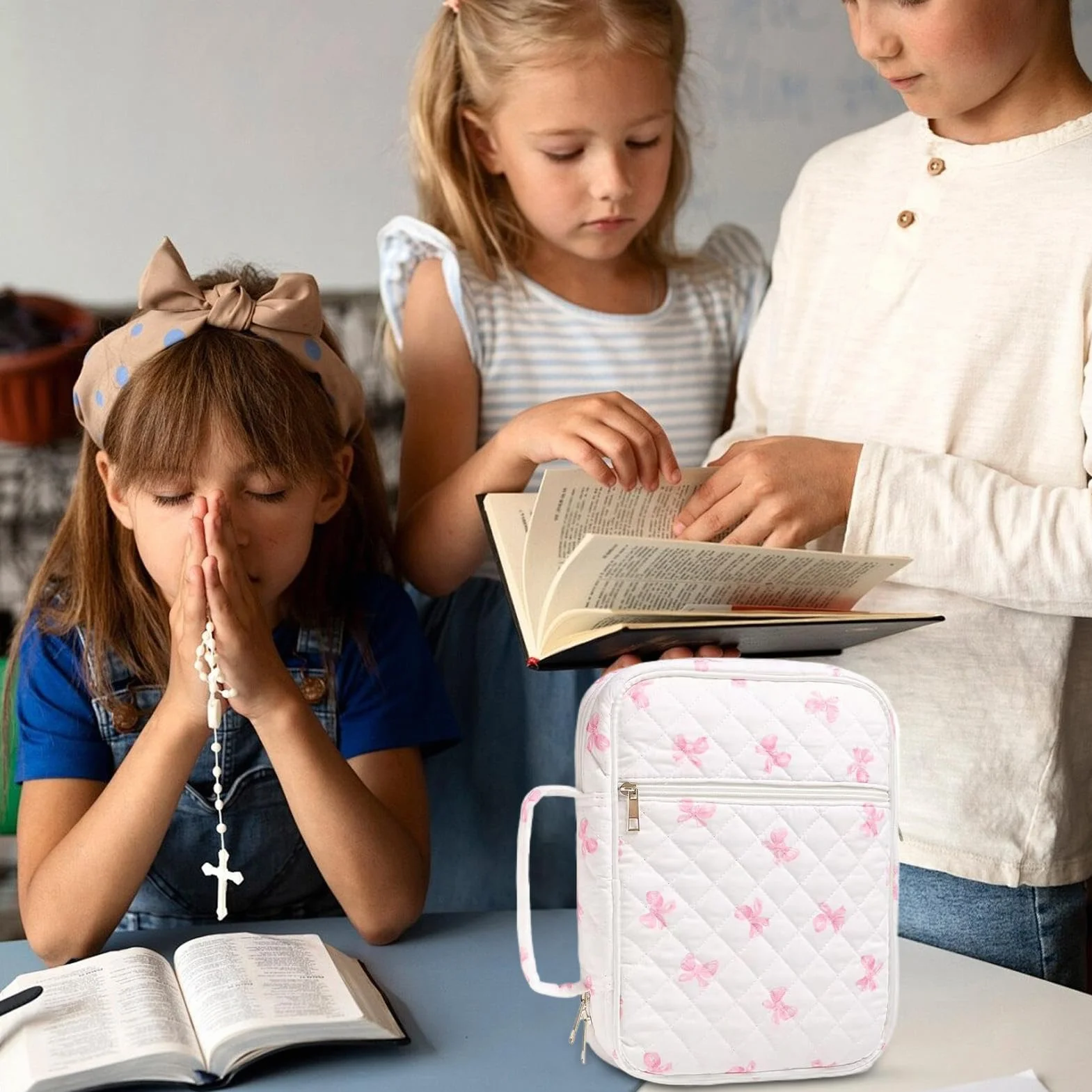 Bible Journaling Kit - Scripture Study Supplies for Reflection | Cotton Storage Case with Highlighters Pen Label Bookmarks Labels, Faith Annotation Set for Women Men Teachers