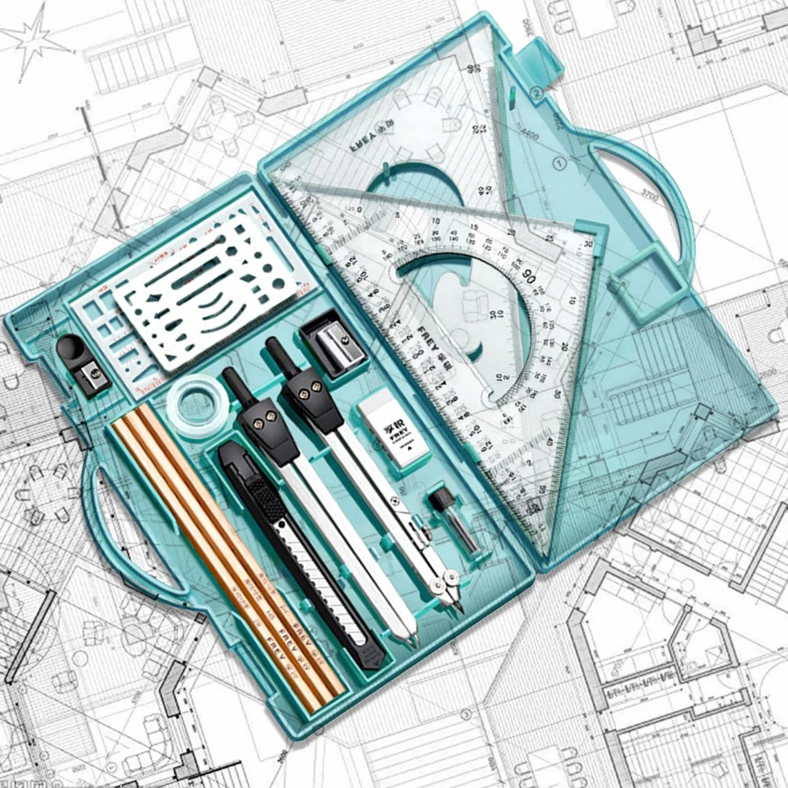 Zestaw geometrii, zestaw geometrii, 16x zestaw geometrii matematycznej | Pisanie narzędzi z pudełkiem do przechowywania, materiały do rysowania graficznego dla inżynierów architektów